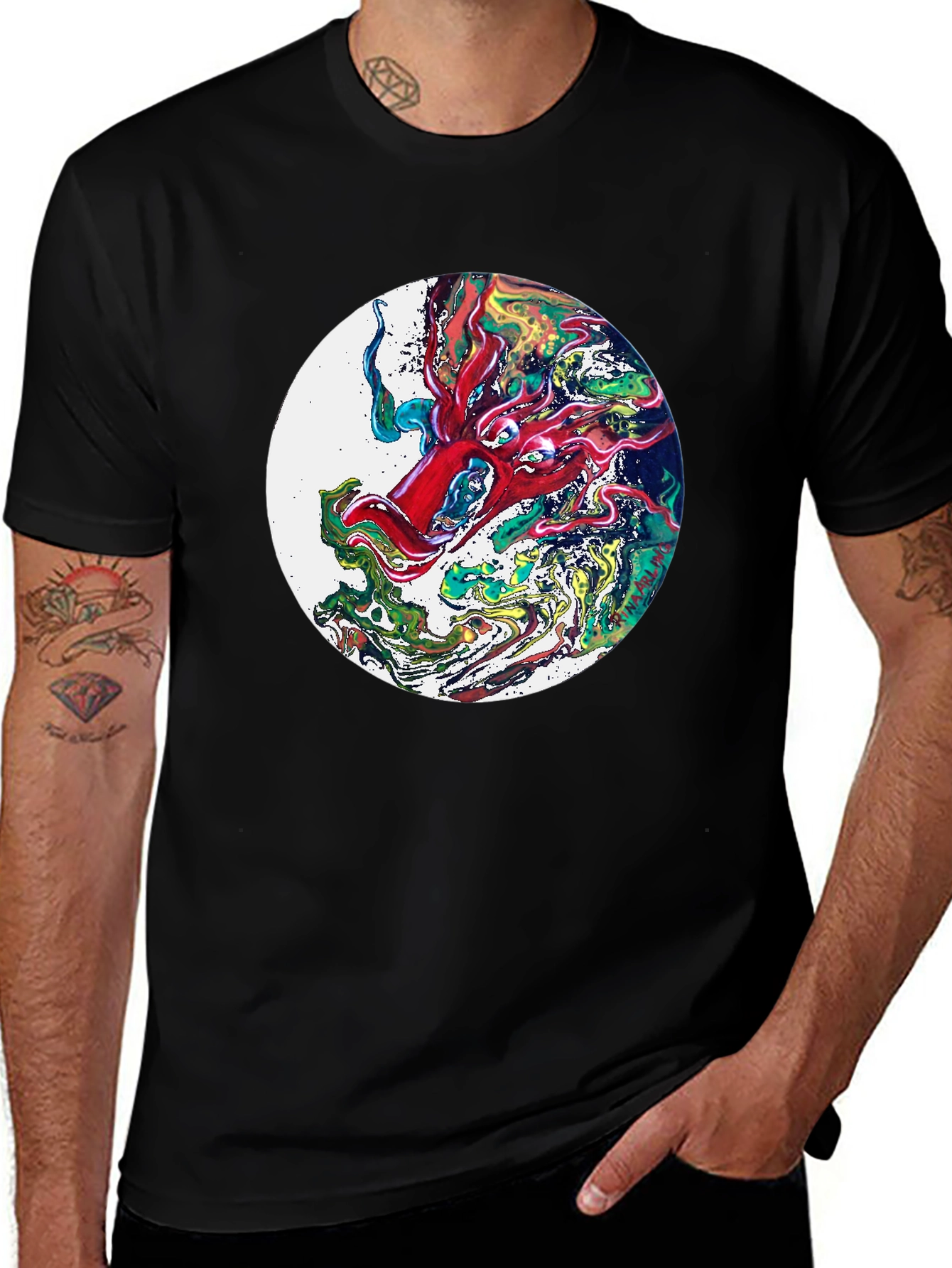 Variant 29 of Abstract Dragon Graphic T-Shirt - Black