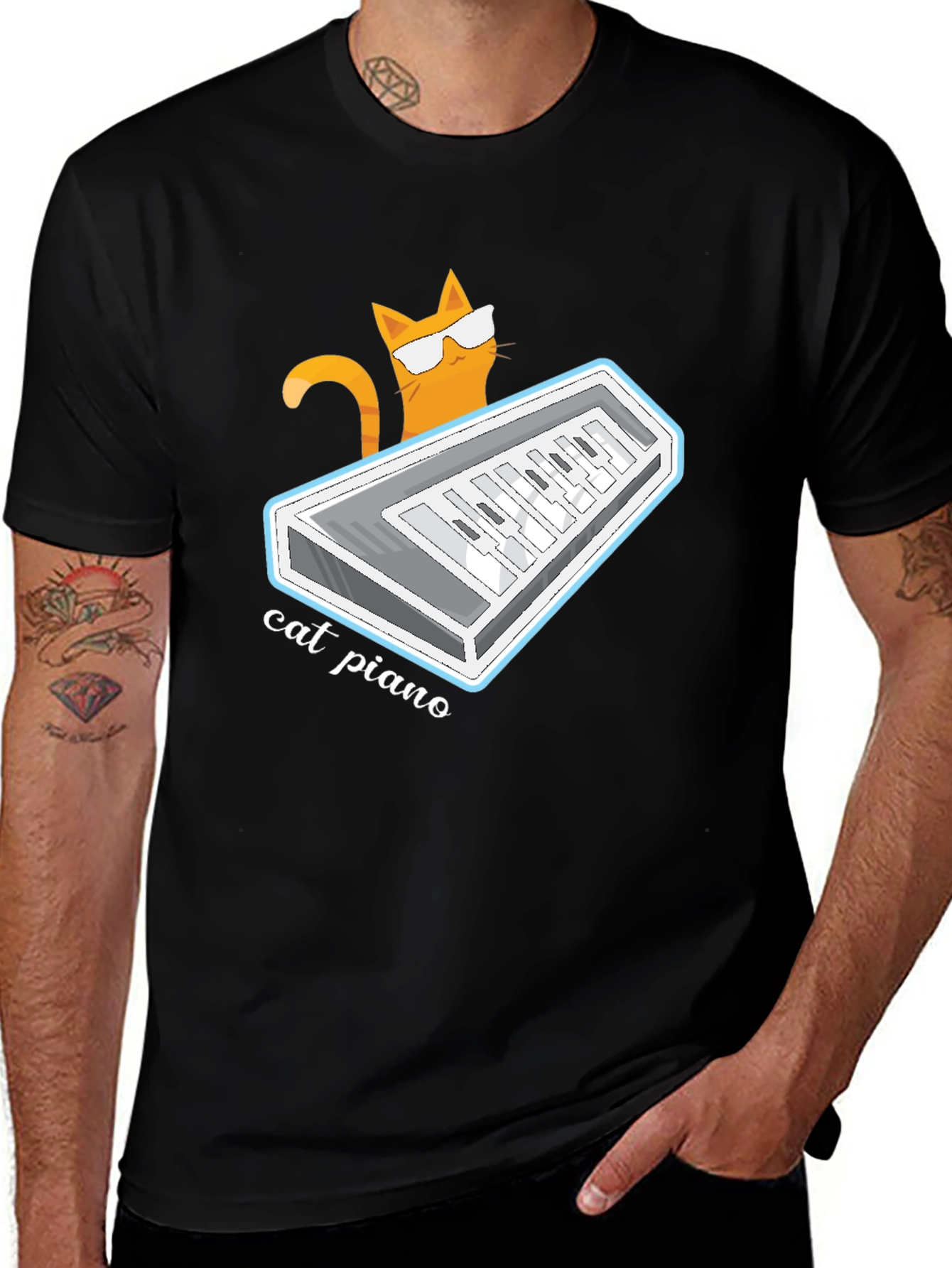 Variant 27 of Cat Piano Graphic T-Shirt