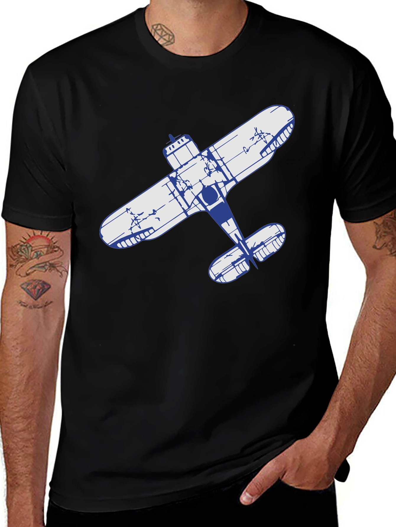 Variant 16 of Vintage Airplane Graphic Tee - Black Cotton Shirt
