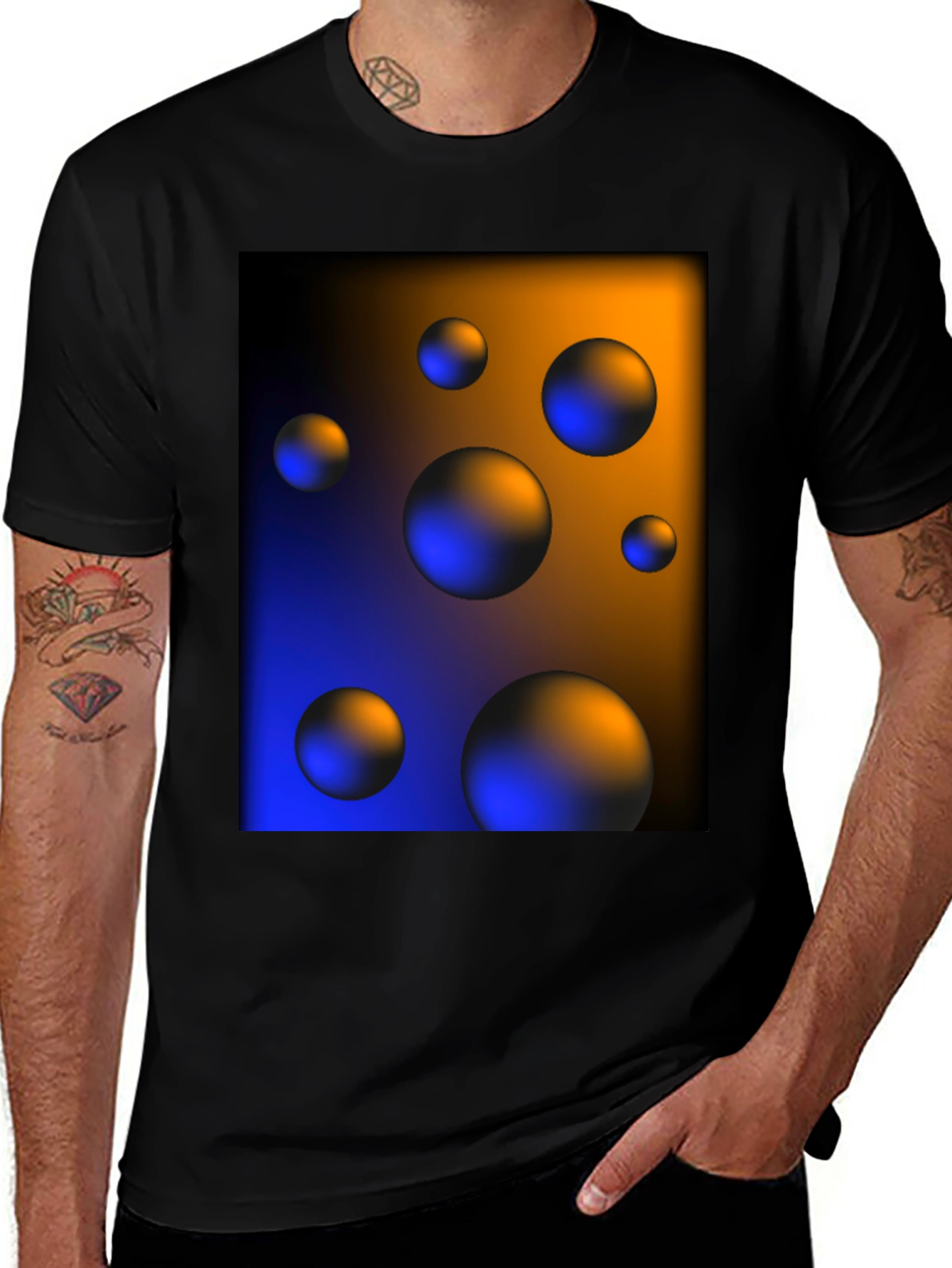 Variant 26 of Abstract Sphere Print Black T-Shirt