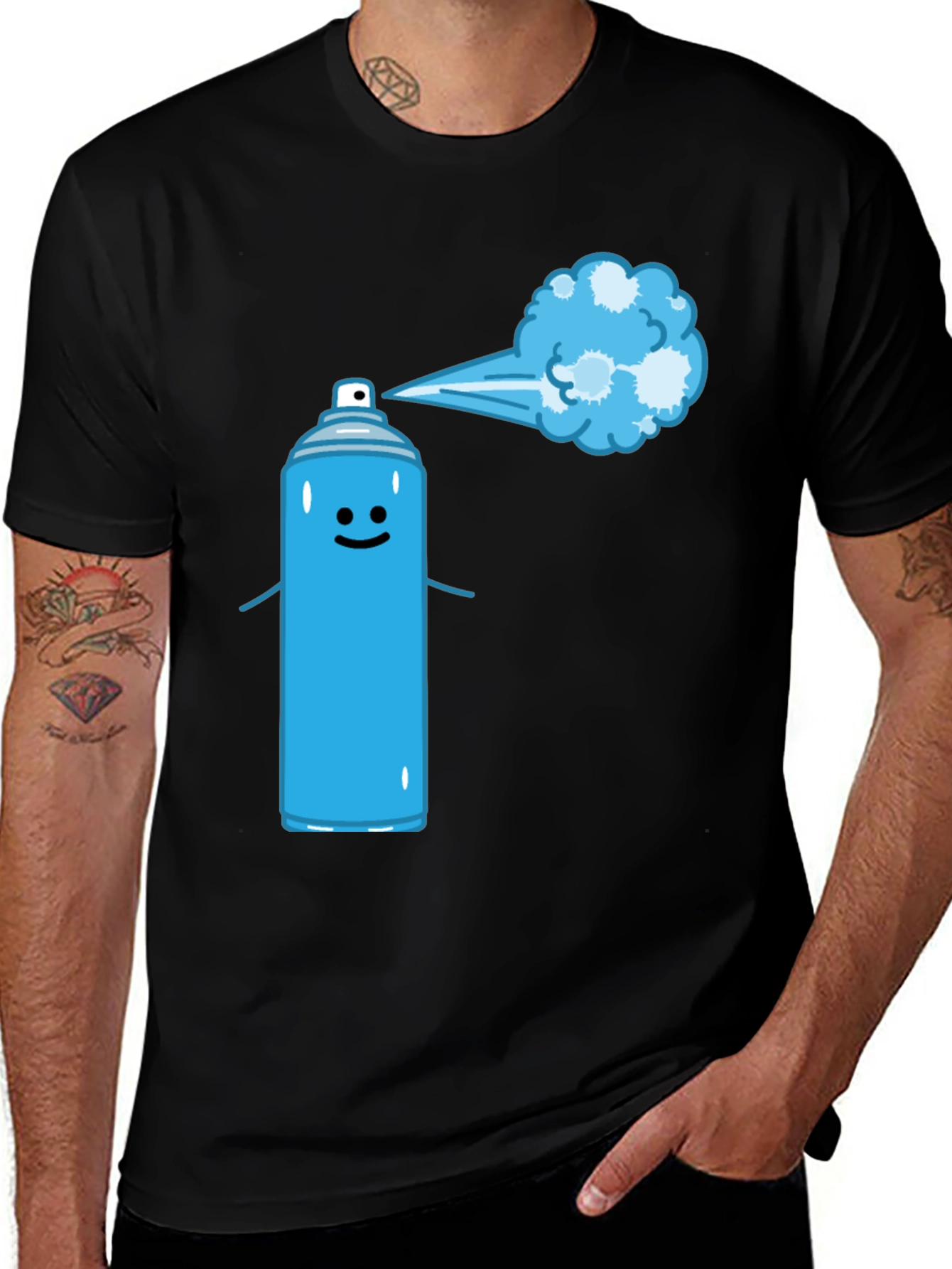 Spray Can Cartoon Black T-Shirt
