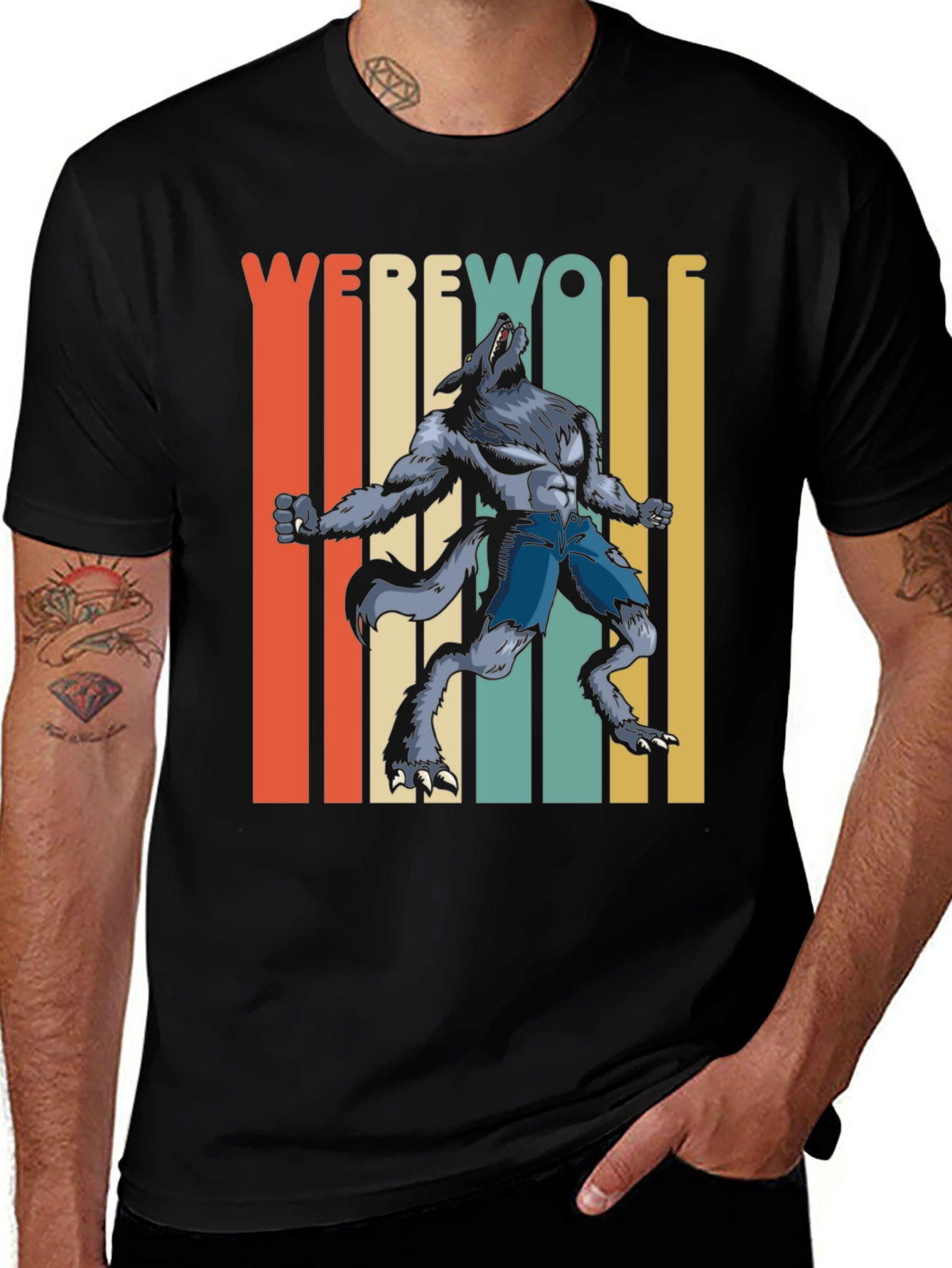Black Retro Werewolf Graphic Tee - Unisex main image