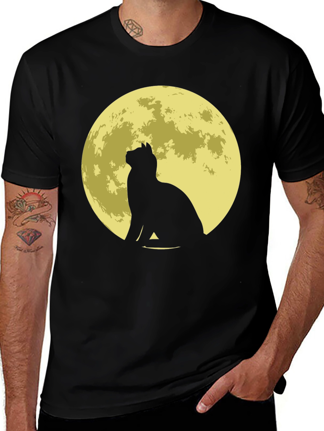 Variant 15 of Moon Cat Black T-Shirt, Graphic Tee, Moon Phase