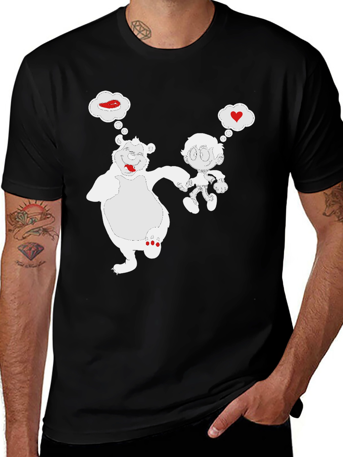 Variant 26 of Cartoon Bear & Boy Black T-Shirt