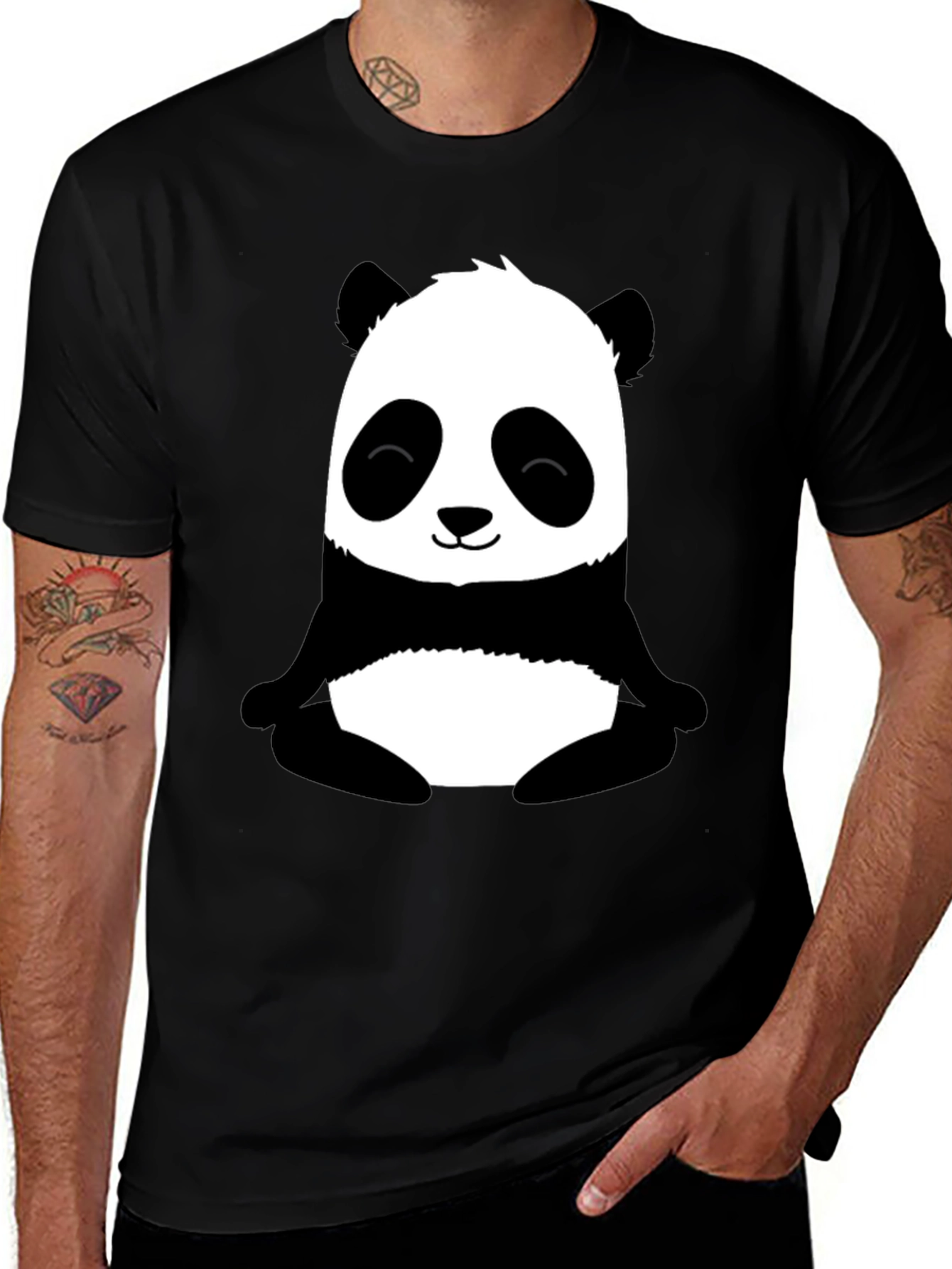 Variant 4 of Cute Panda Graphic Print Black T-Shirt