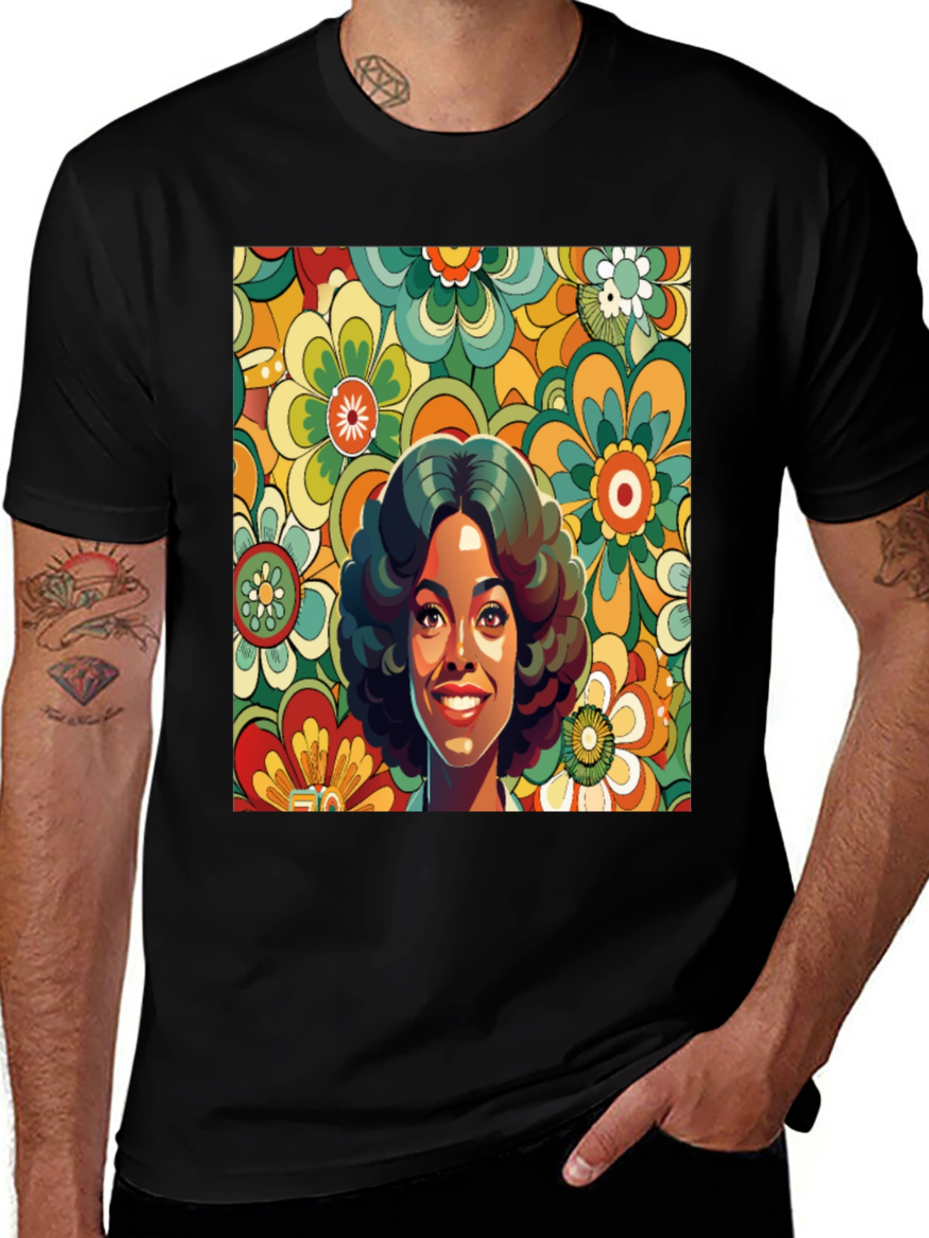 Variant 25 of Retro Floral Portrait Tee - Groovy 70s Style