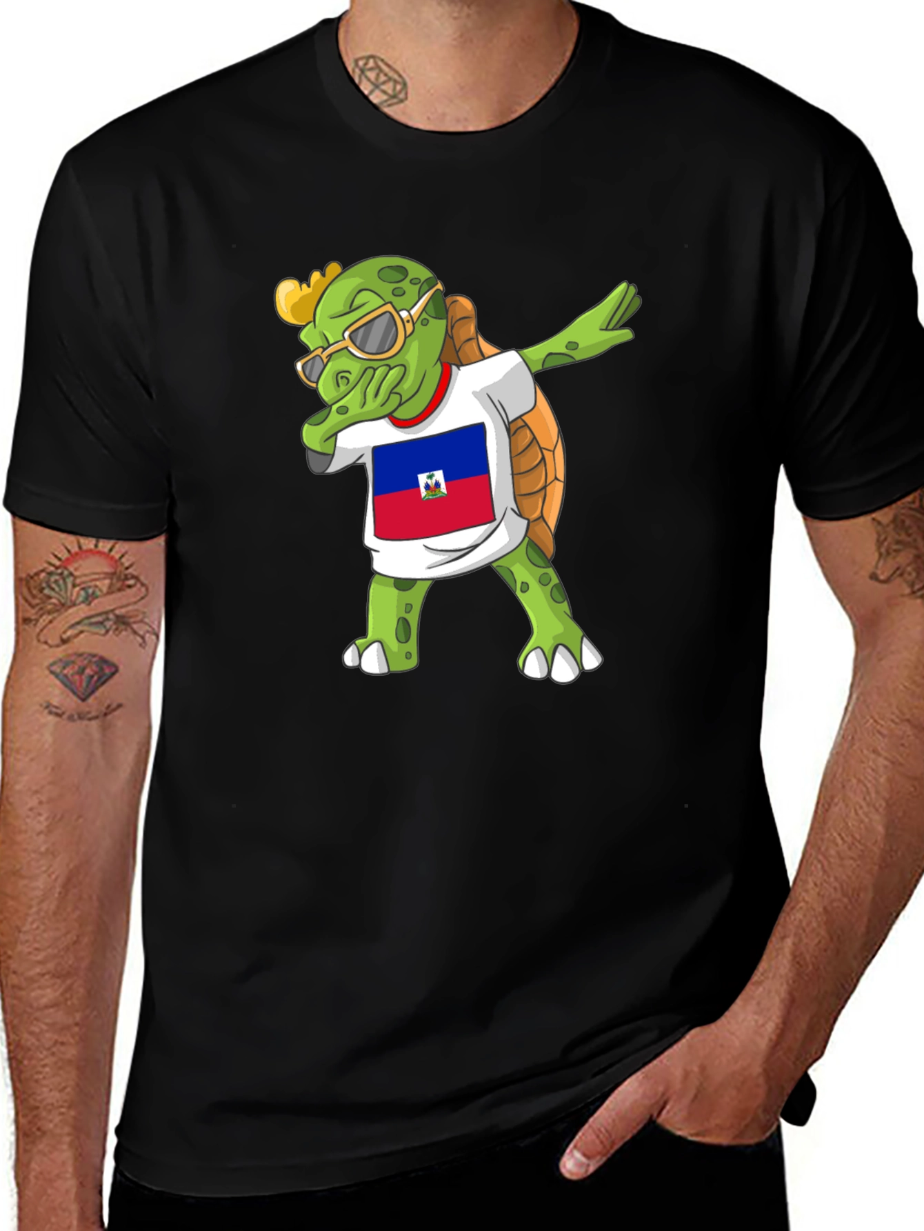 Variant 4 of Dabbing Turtle Haiti Flag T-Shirt
