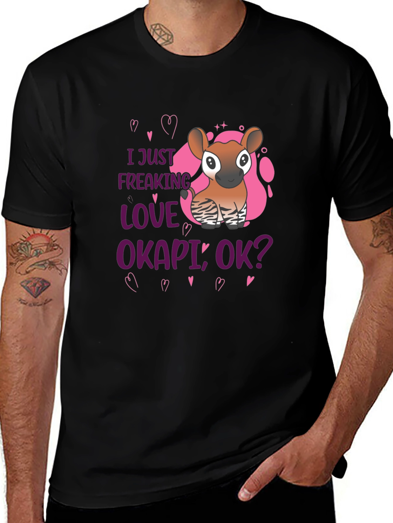 Variant 7 of I Love Okapi Black T-Shirt Animal Lover Tee