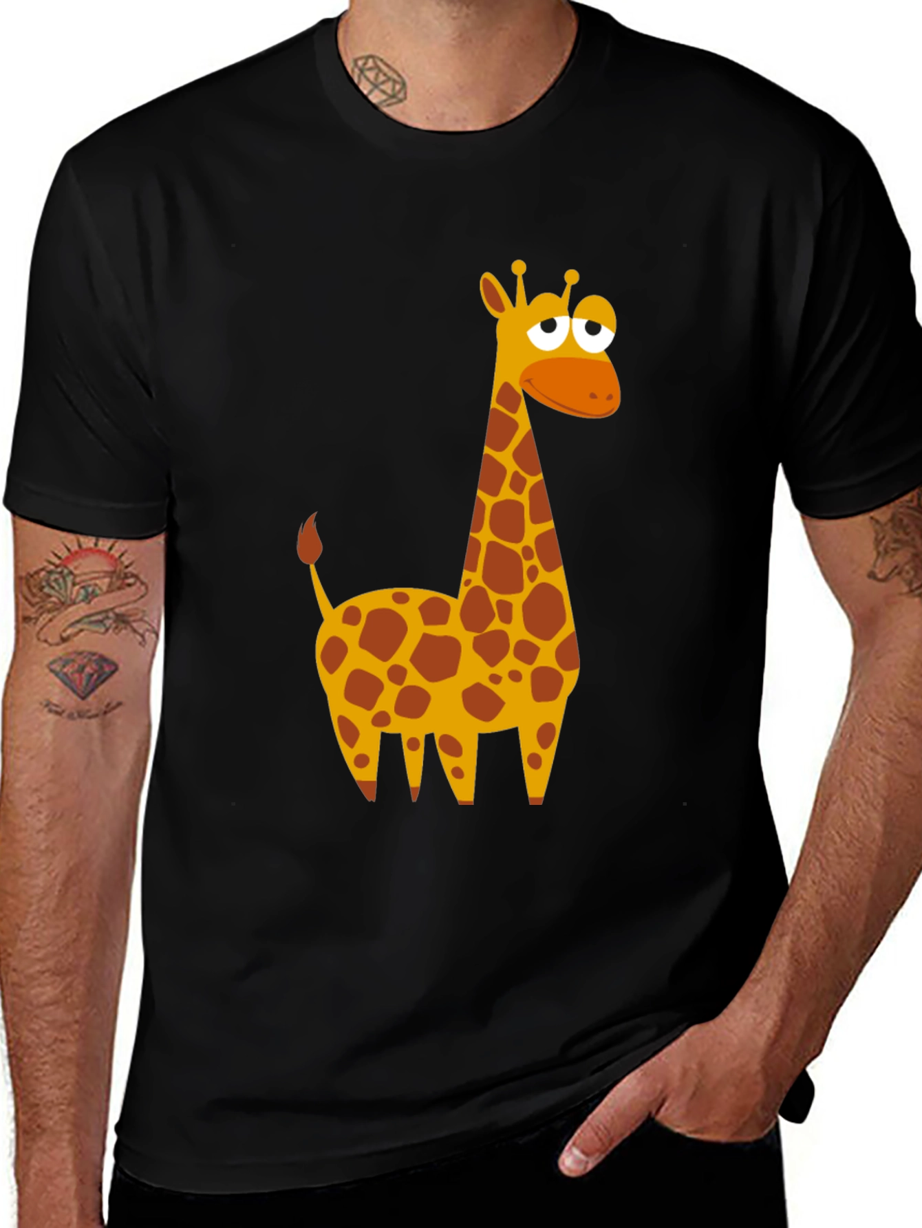 Black Cartoon Giraffe Graphic T-Shirt - Black main image