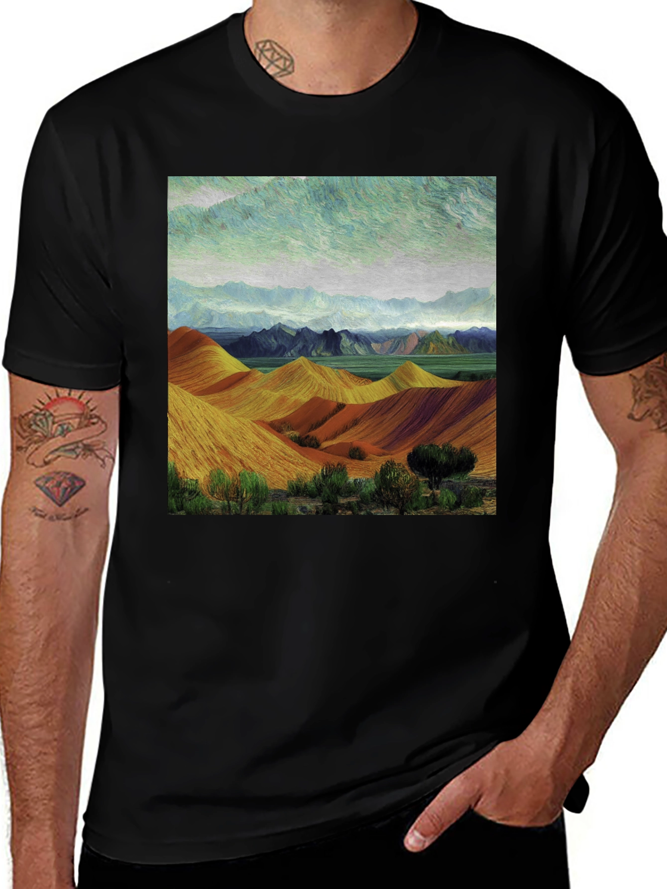 Variant 12 of Landscape Art Print Black Tee - Stylish & Unique