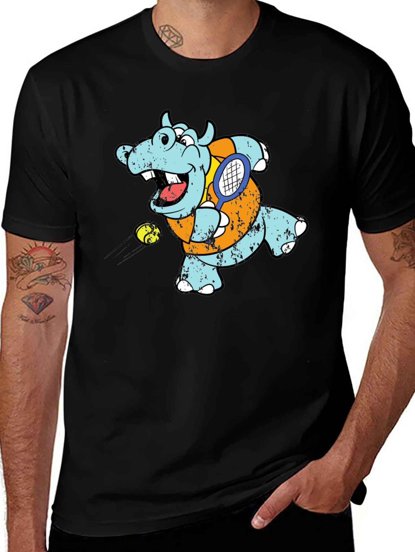 Variant 28 of Tennis Hippo Graphic T-Shirt - Cool Animal Tee