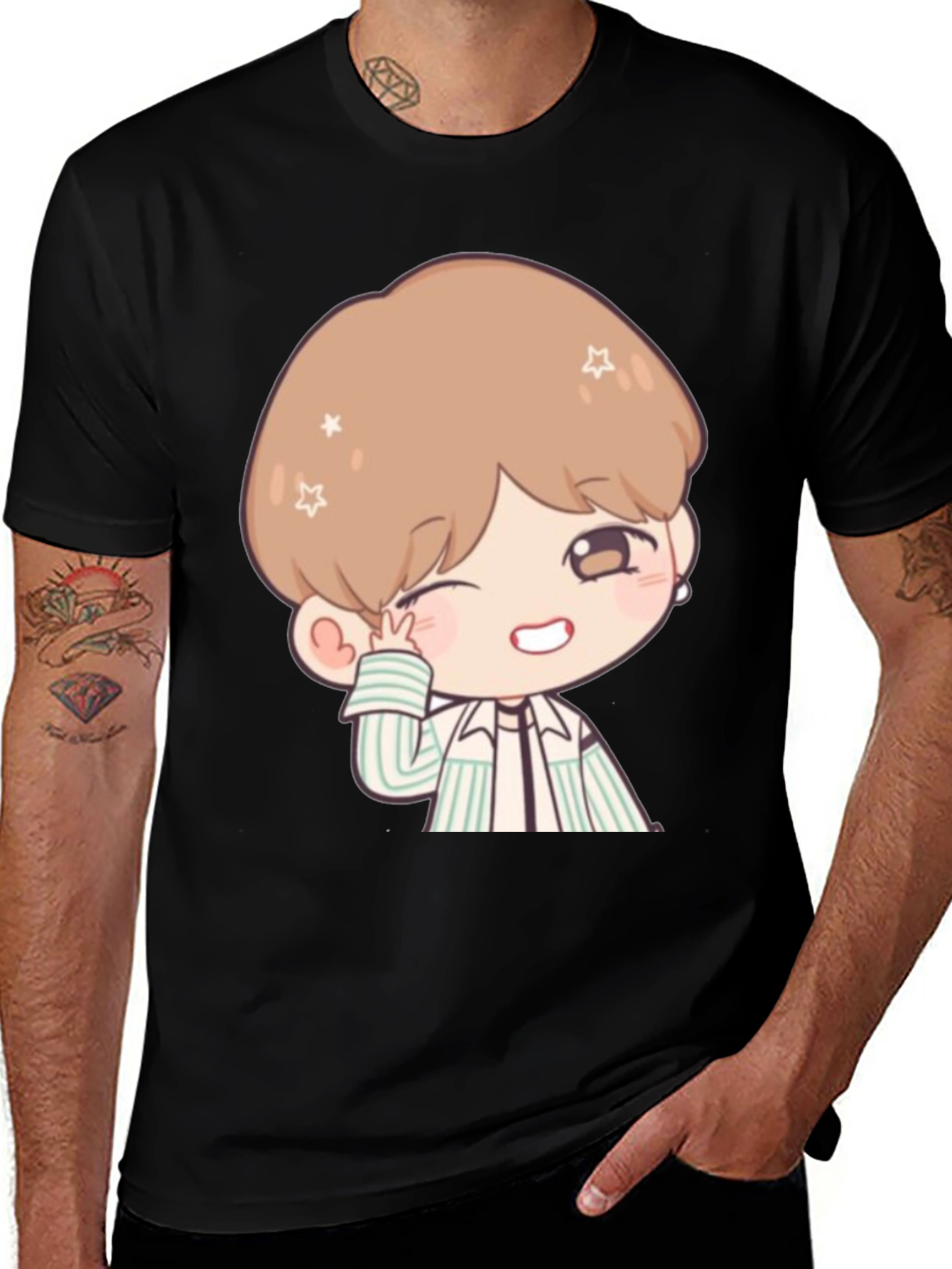 BTS V Chibi Style Black T-Shirt