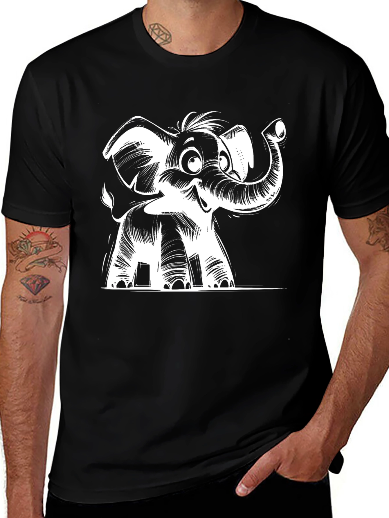 Variant 30 of Cartoon Elephant Graphic Tee - Black