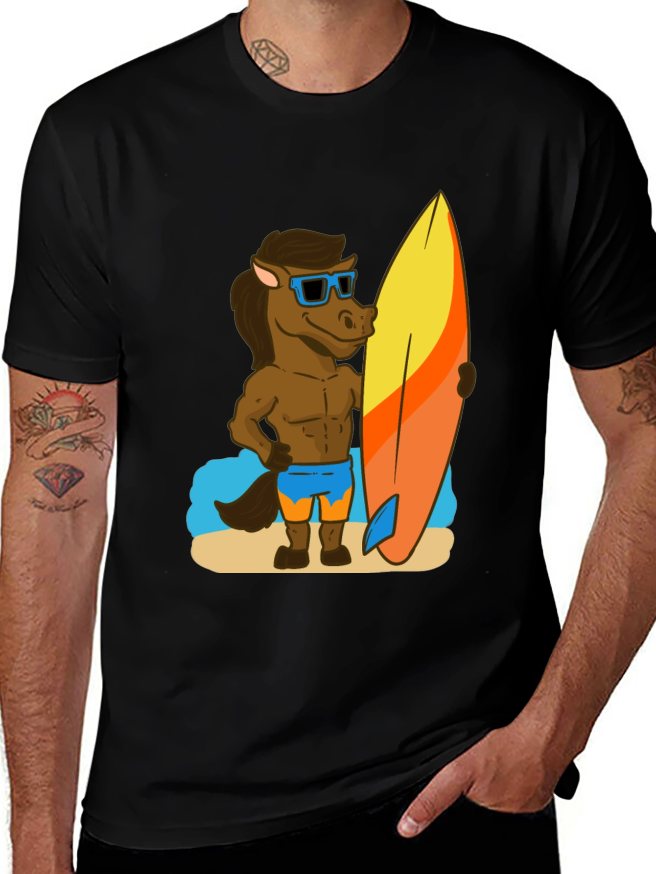 Variant 14 of Surfer Horse Graphic Tee - Beach Vibes