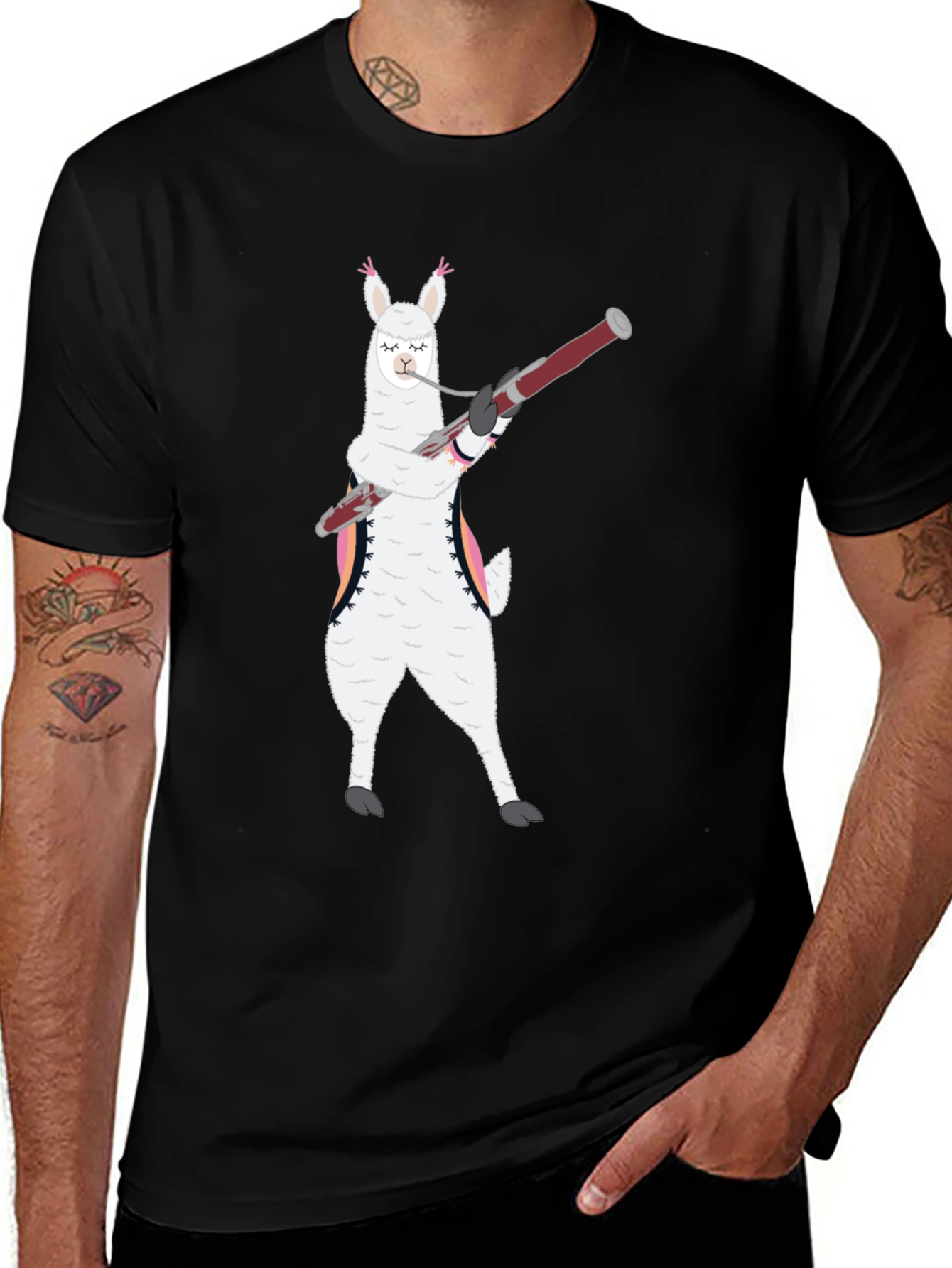 Variant 13 of Llama Bassoon Player Graphic Tee - Black Cotton