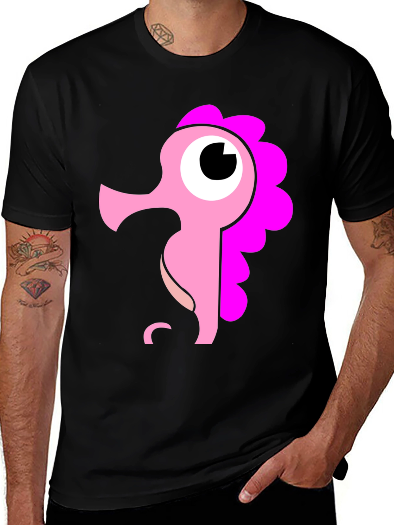 Variant 22 of Cute Seahorse Graphic Tee - Black Cotton Shirt