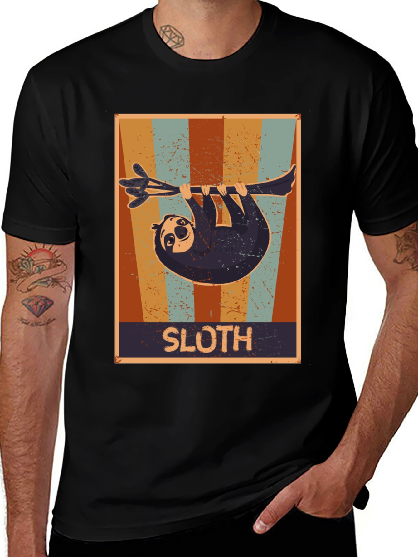 Variant 6 of Retro Sloth Graphic T-Shirt - Comfort Fit Tee