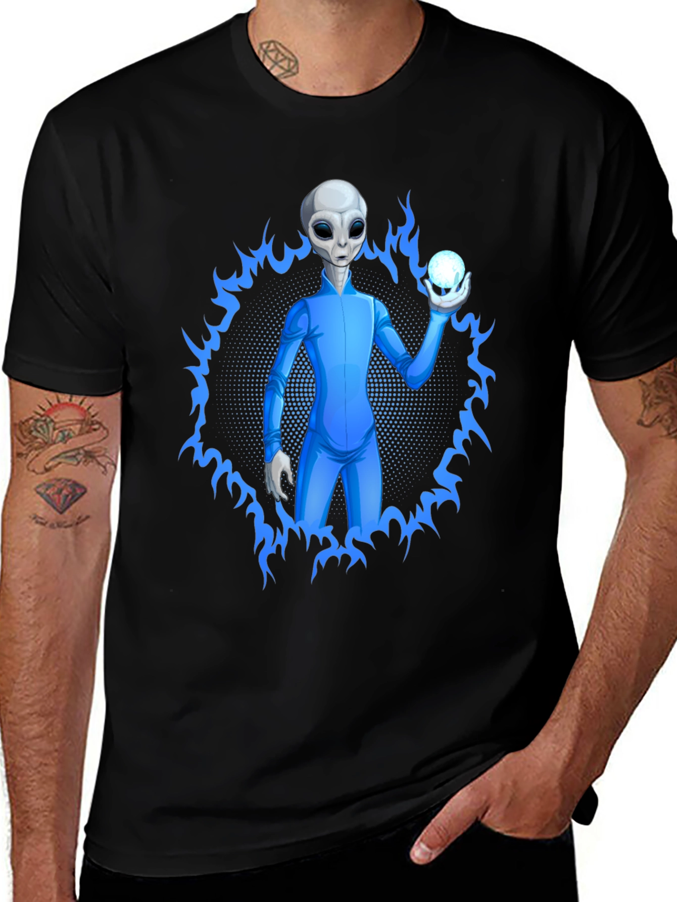Variant 13 of Alien Holding Orb Graphic Tee - Sci-Fi T-Shirt