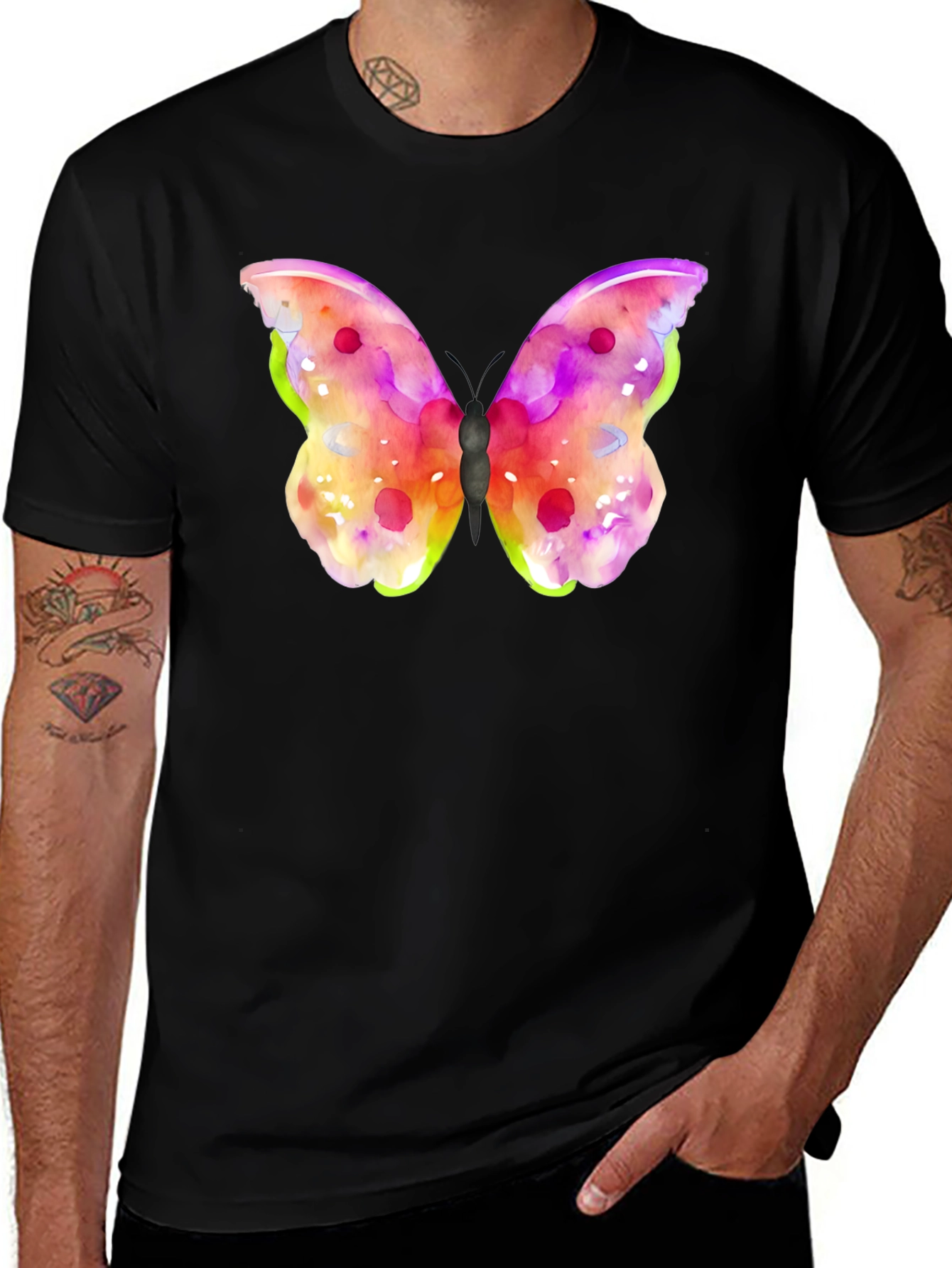 Variant 22 of Watercolor Butterfly Graphic Black T-Shirt