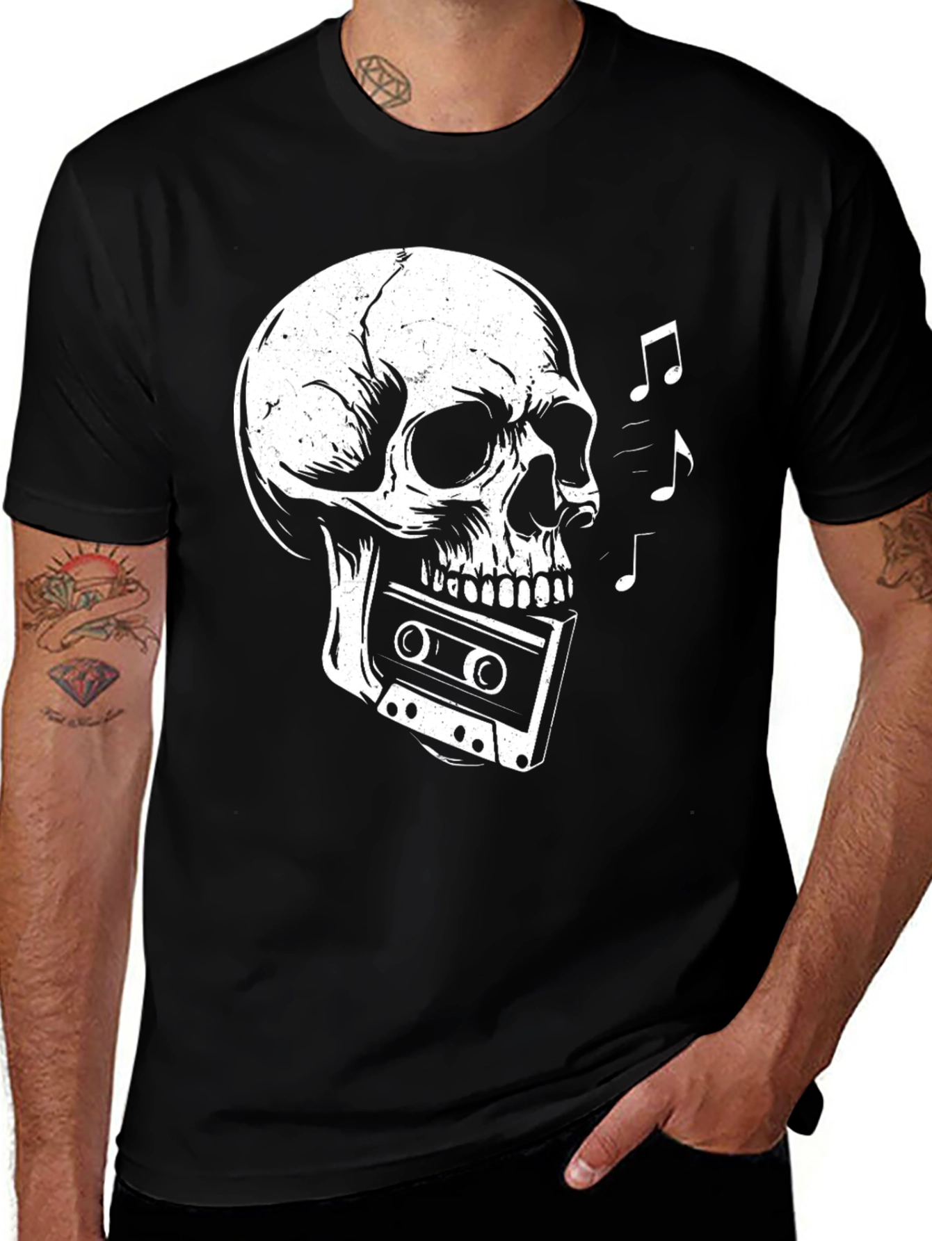 Skull & Cassette Tape Music T-Shirt - Rocker Tee