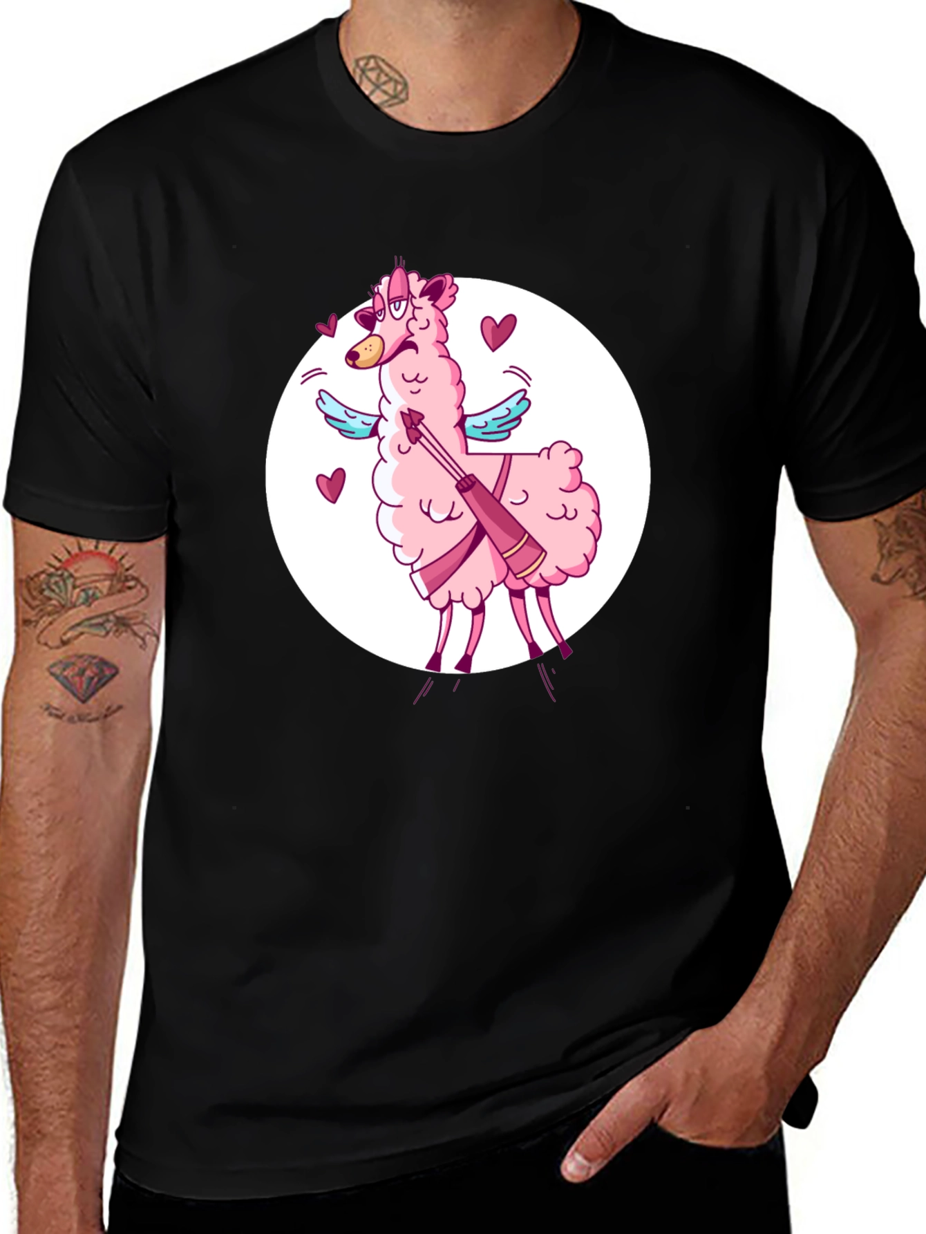 Variant 20 of Llama Cupid Graphic T-Shirt - Black
