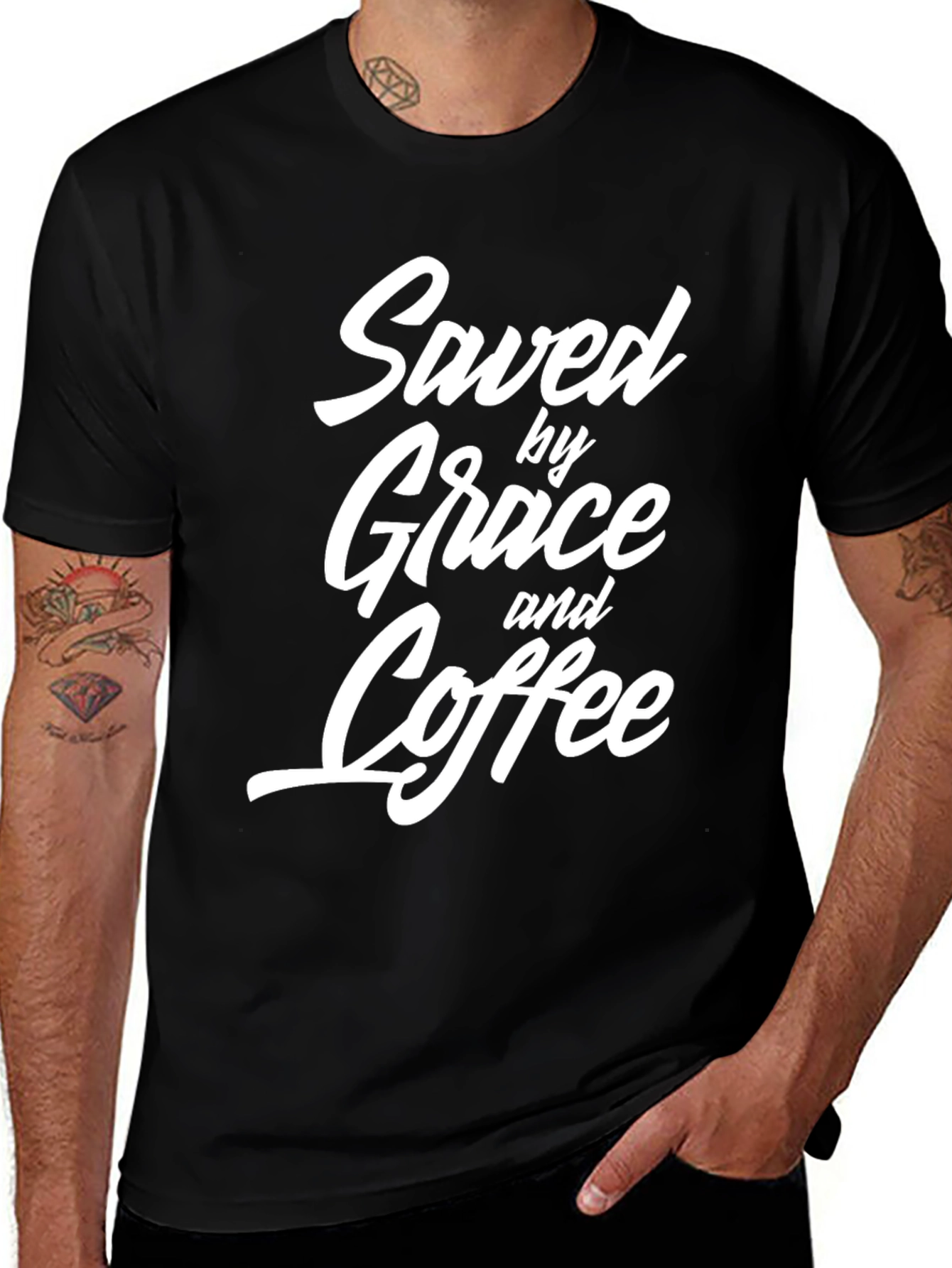 Variant 6 of Saved by Grace & Coffee T-Shirt - Black