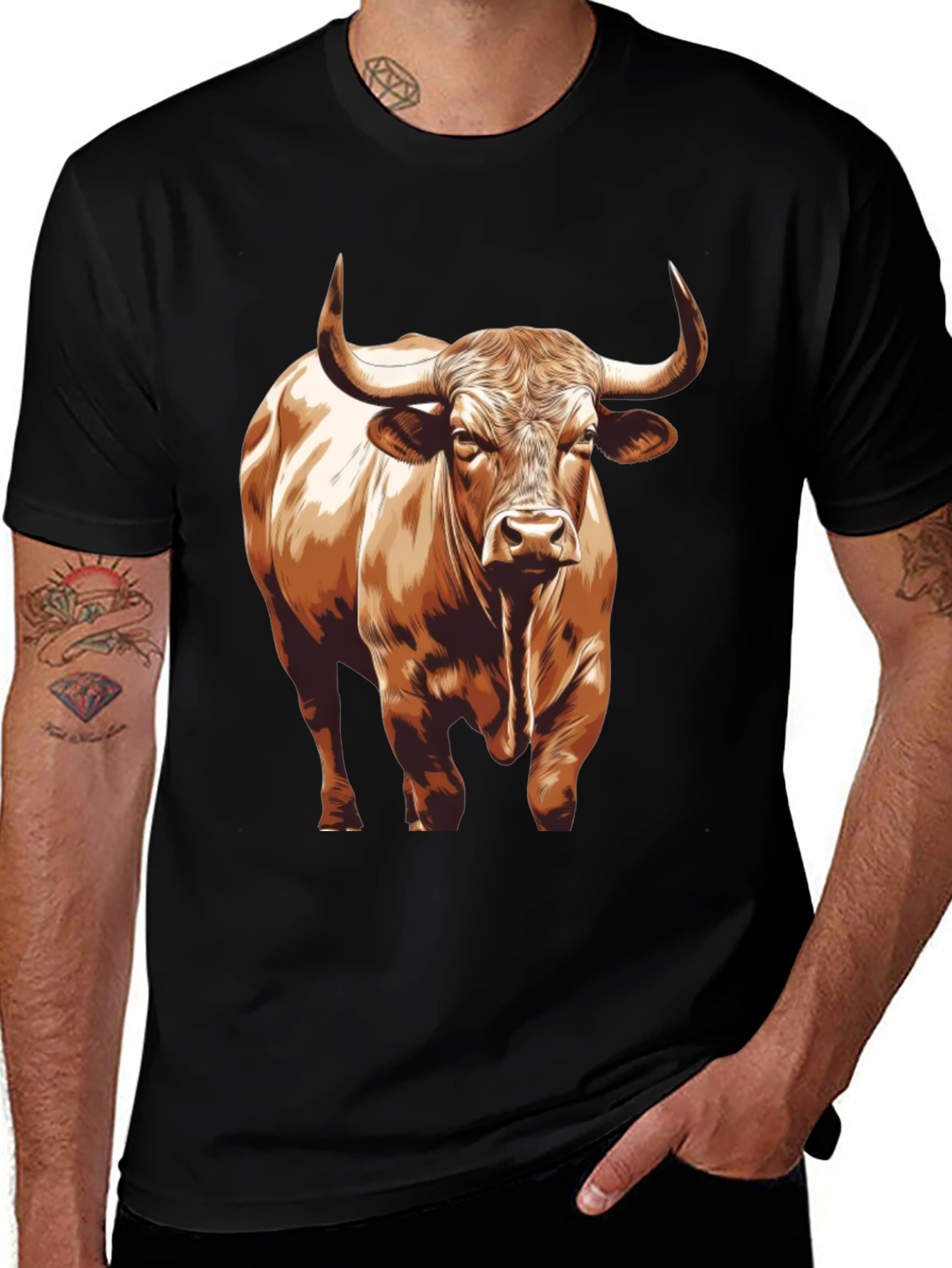 Variant 17 of Bull Graphic T-Shirt - Black Cotton Tee