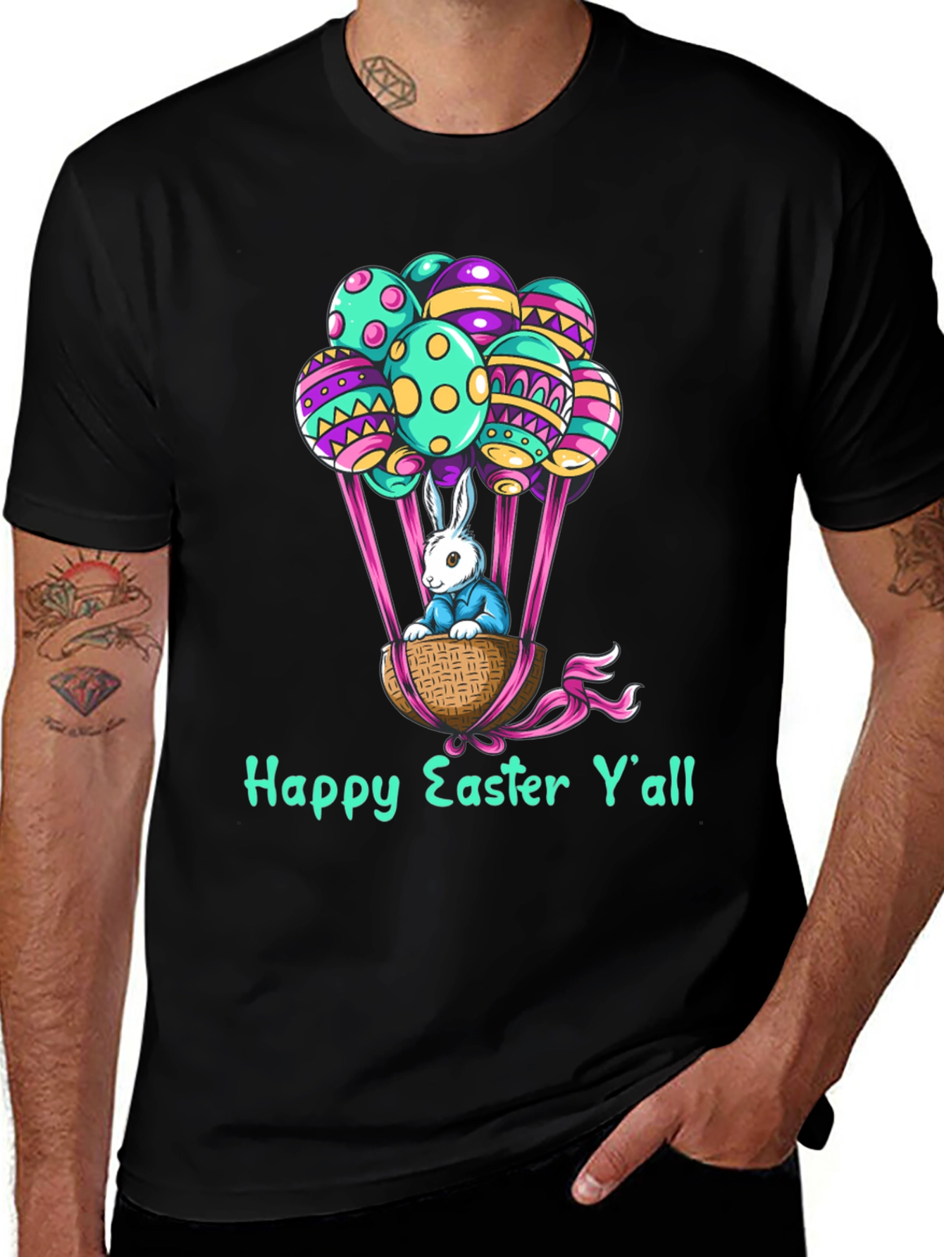 Variant 19 of Happy Easter Y'all Bunny in Basket Graphic Tee