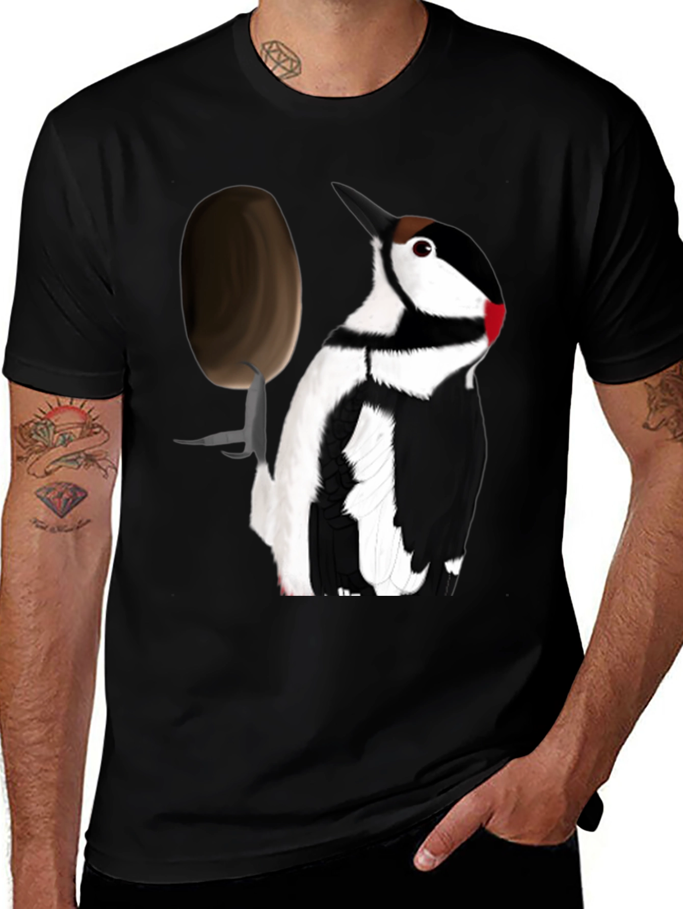 Black Woodpecker T-Shirt - Black Crew Neck Tee main image