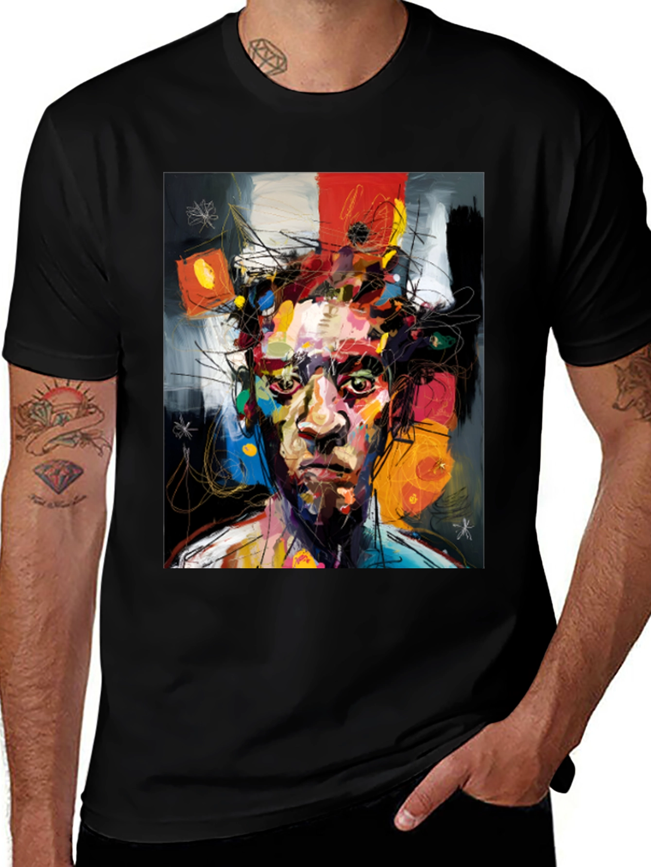 Variant 11 of Abstract Portrait Graphic Tee - Artistic Menswear