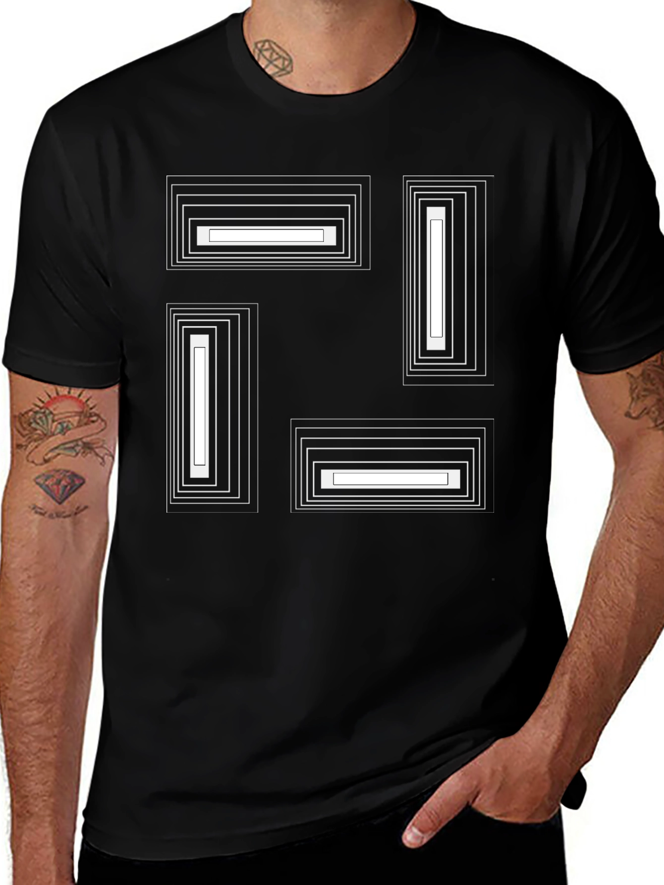 Variant 11 of Modern Geometric Rectangle Design Black T-Shirt