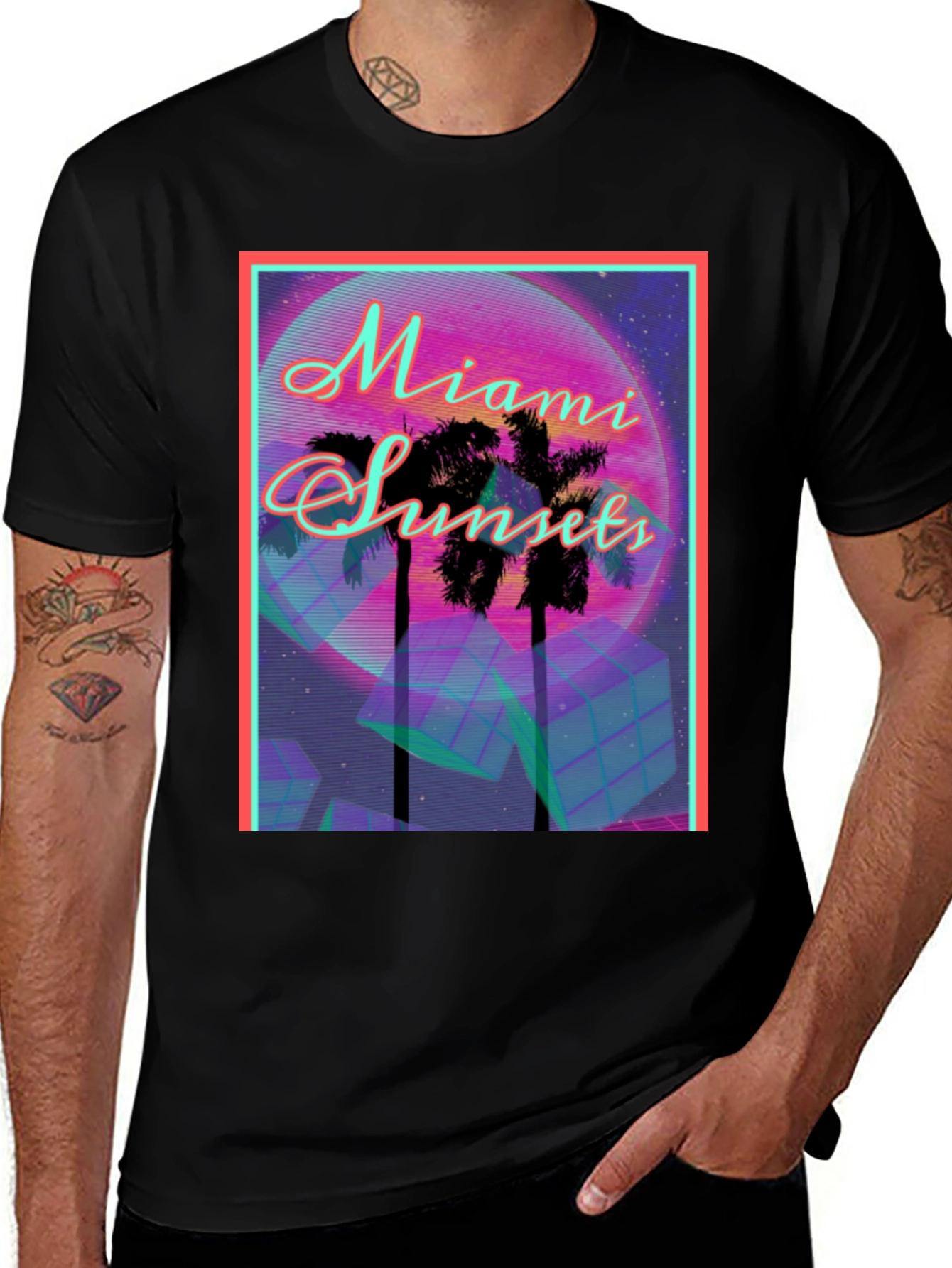 Black Miami Sunset Graphic Tee main image