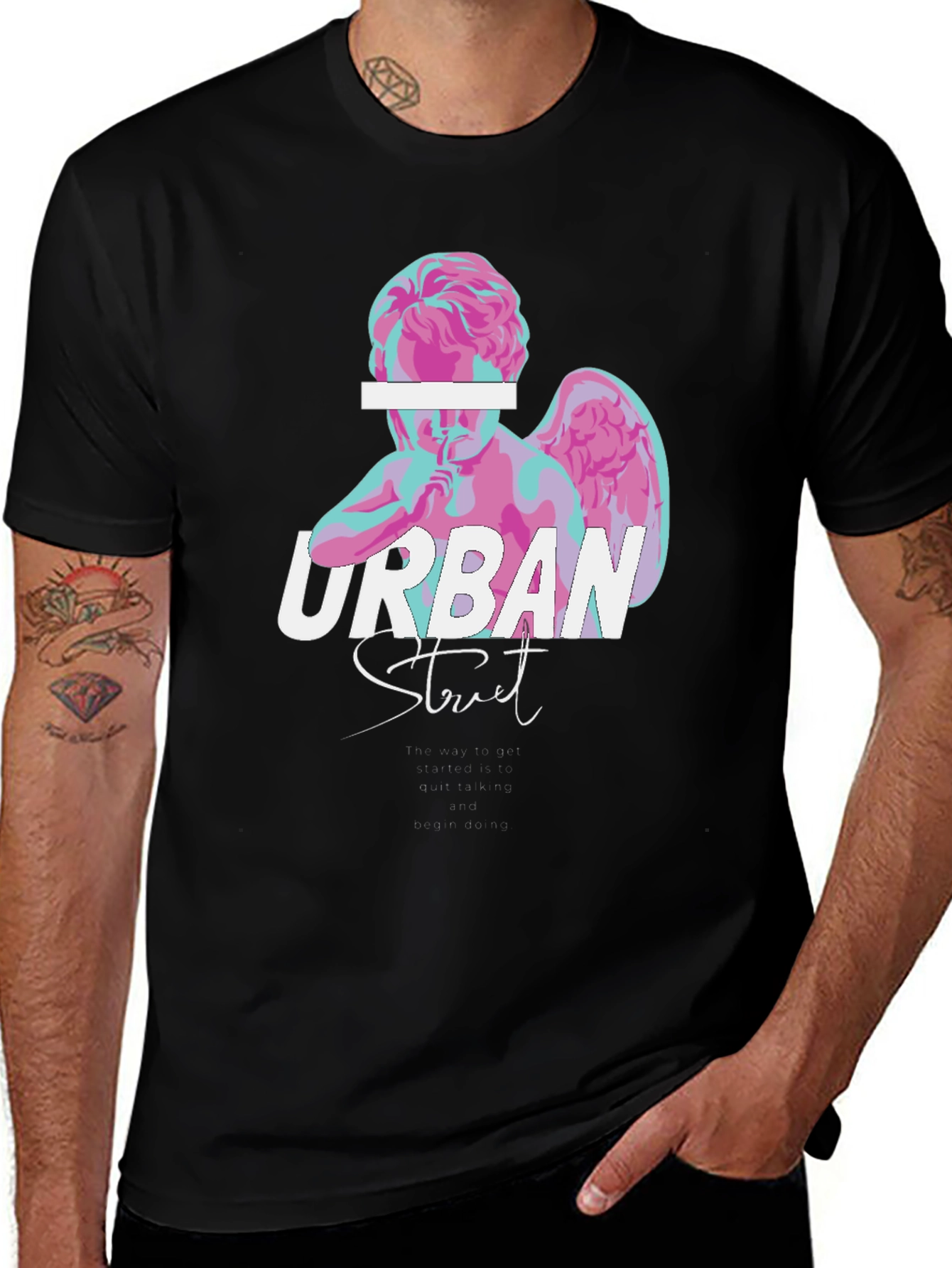 Variant 28 of Urban Street Angel Graphic Tee - Black