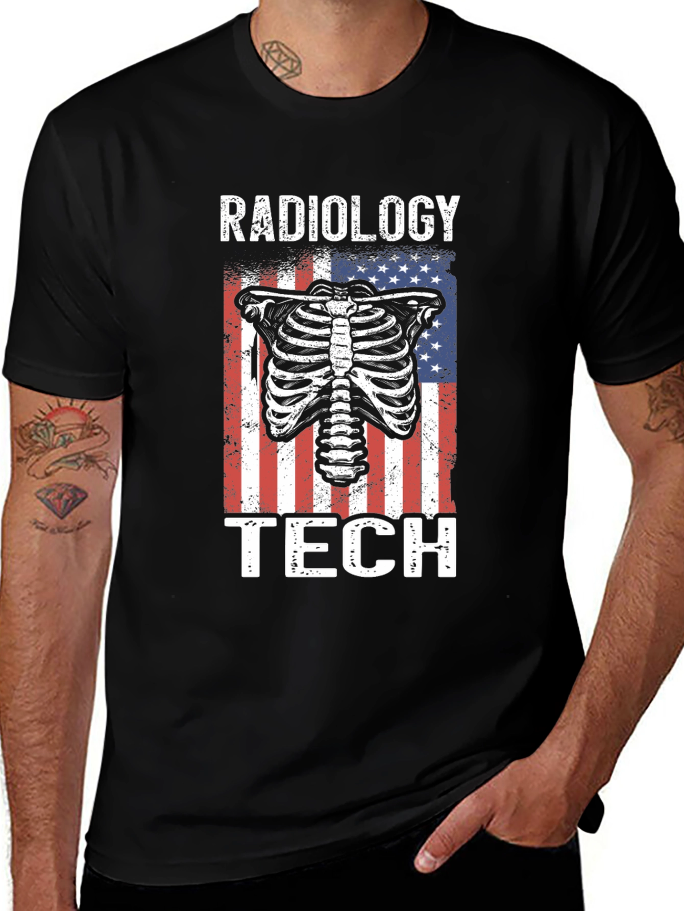 Radiology Tech American Flag Ribcage Graphic T-Shirt