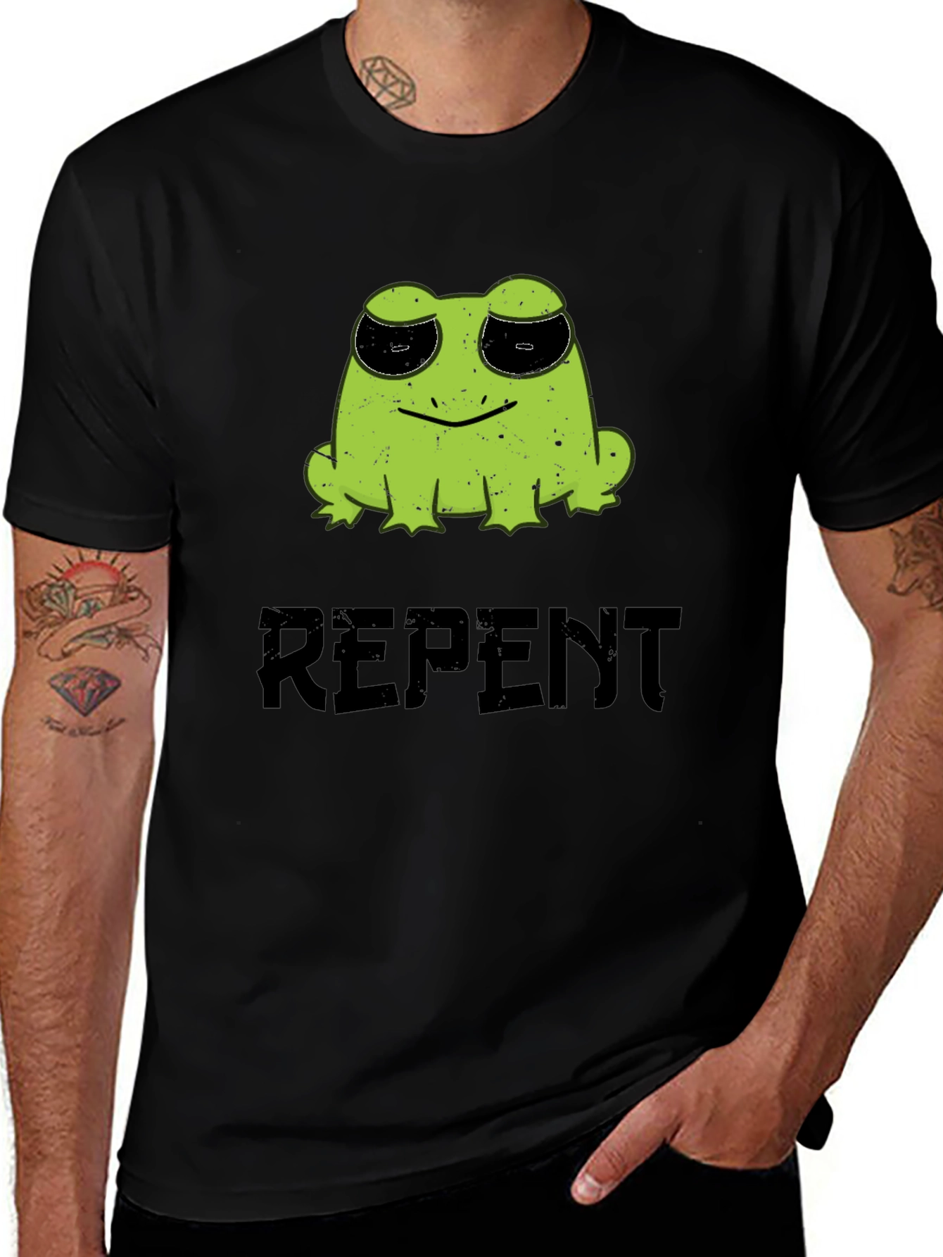 Variant 21 of Repent Frog Graphic Tee - Soft Black T-Shirt