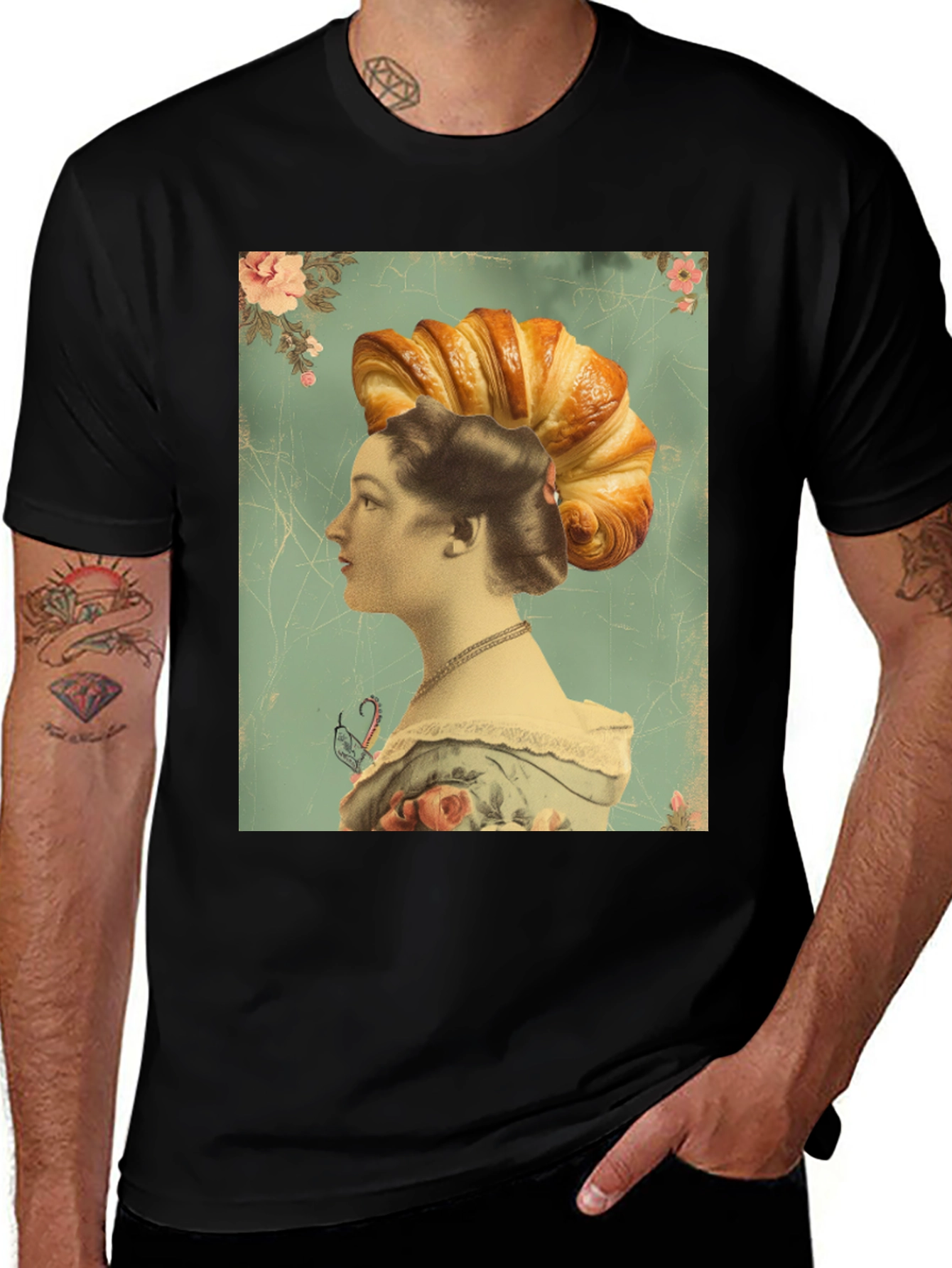 Variant 29 of Croissant Head Lady Graphic Tee - Unique Art T-Shirt