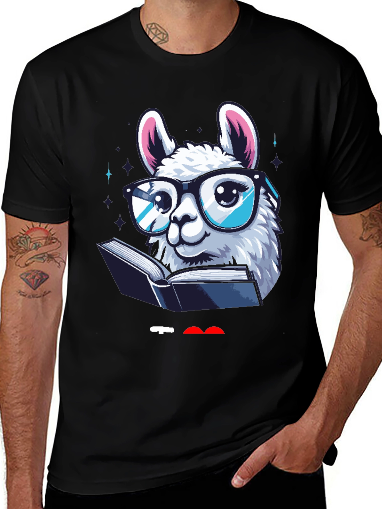 Variant 9 of Llama Reader Graphic Tee - Black Cotton Shirt