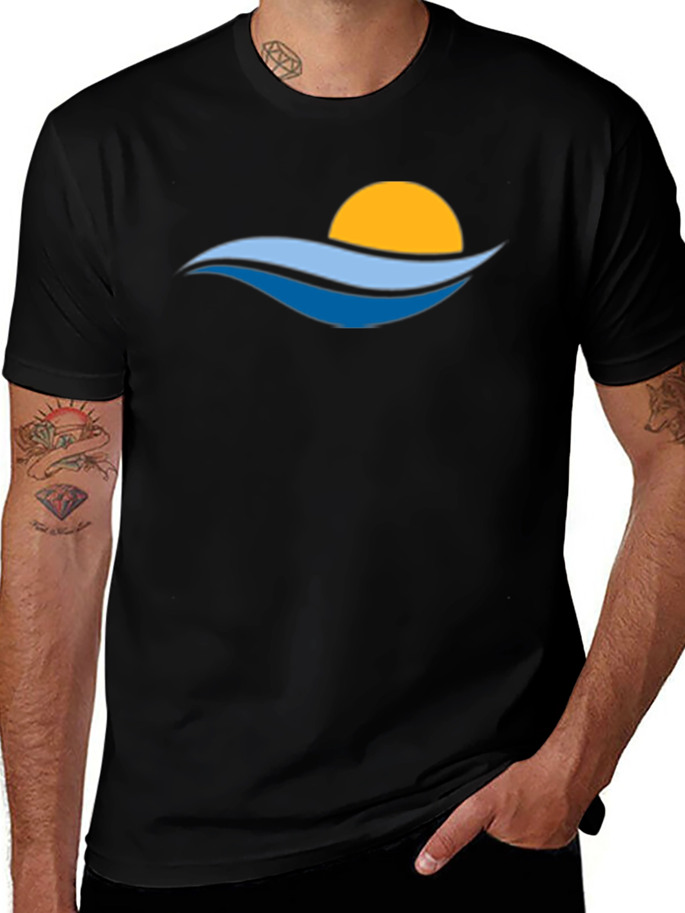Variant 22 of Sunset Waves Graphic Tee - Stylish Black T-Shirt