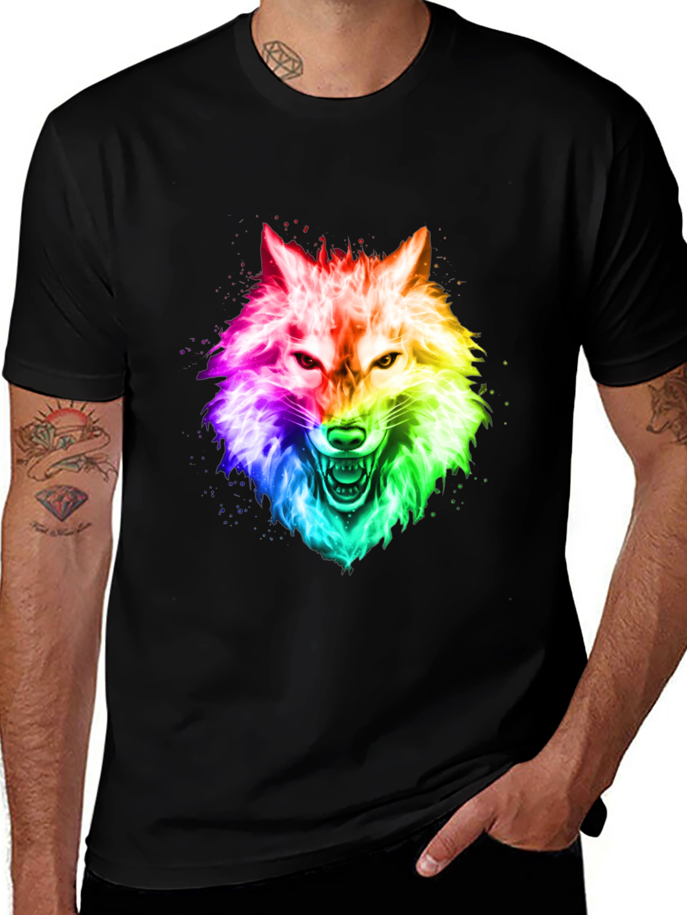 Variant 6 of Rainbow Wolf Graphic Black T-Shirt