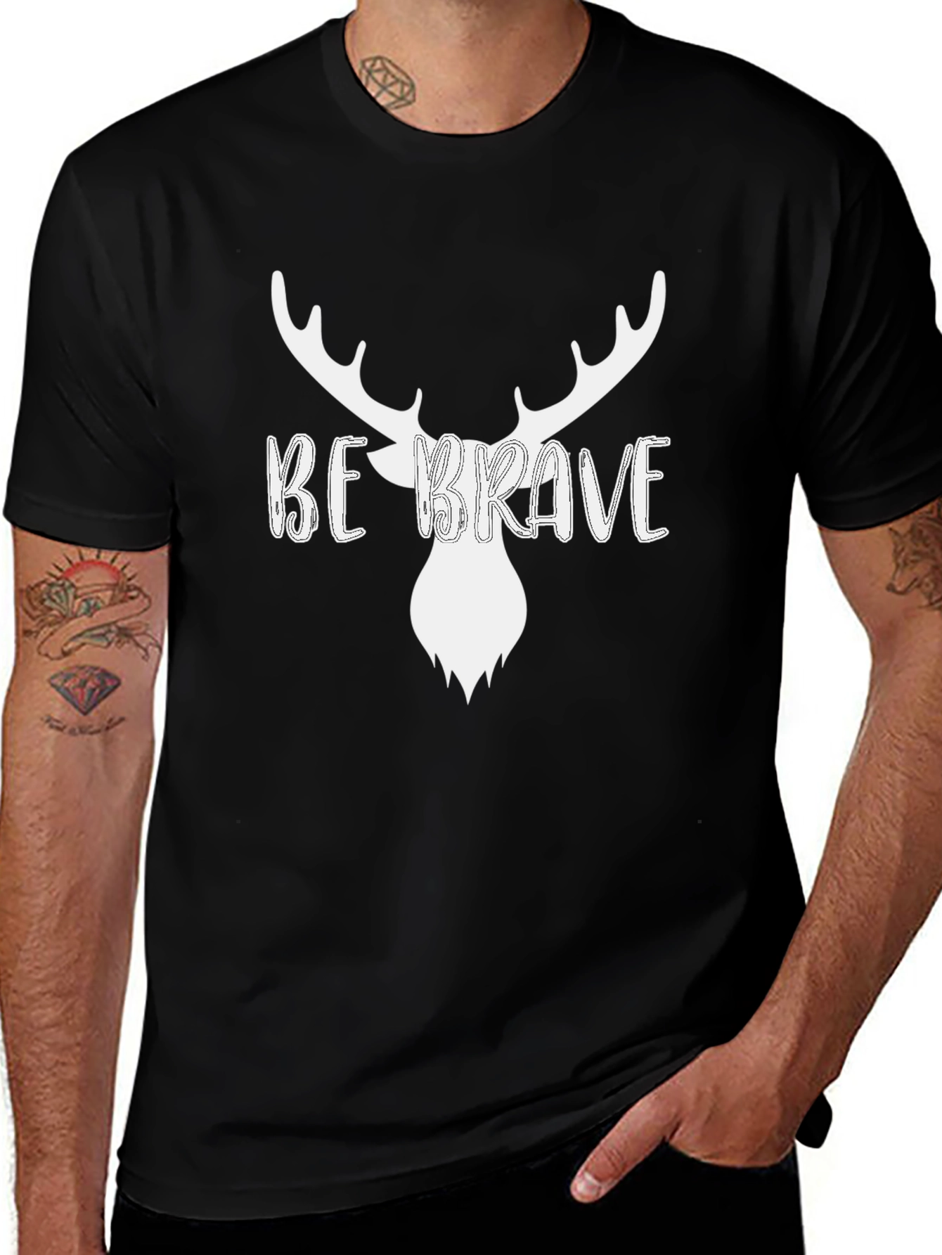 Variant 23 of Be Brave Deer Graphic Men's Black T-Shirt