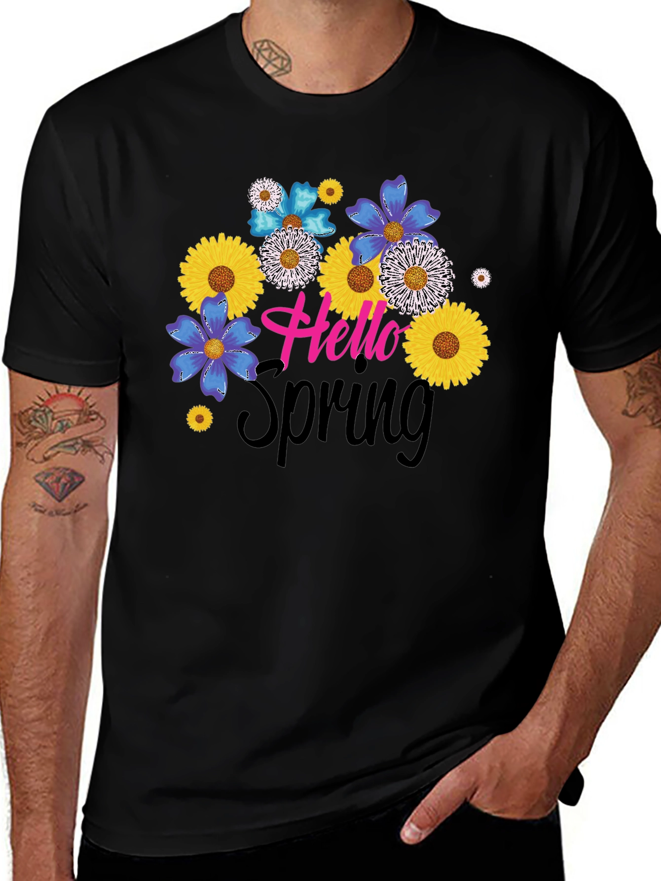 Variant 11 of Hello Spring Floral Graphic Black T-Shirt