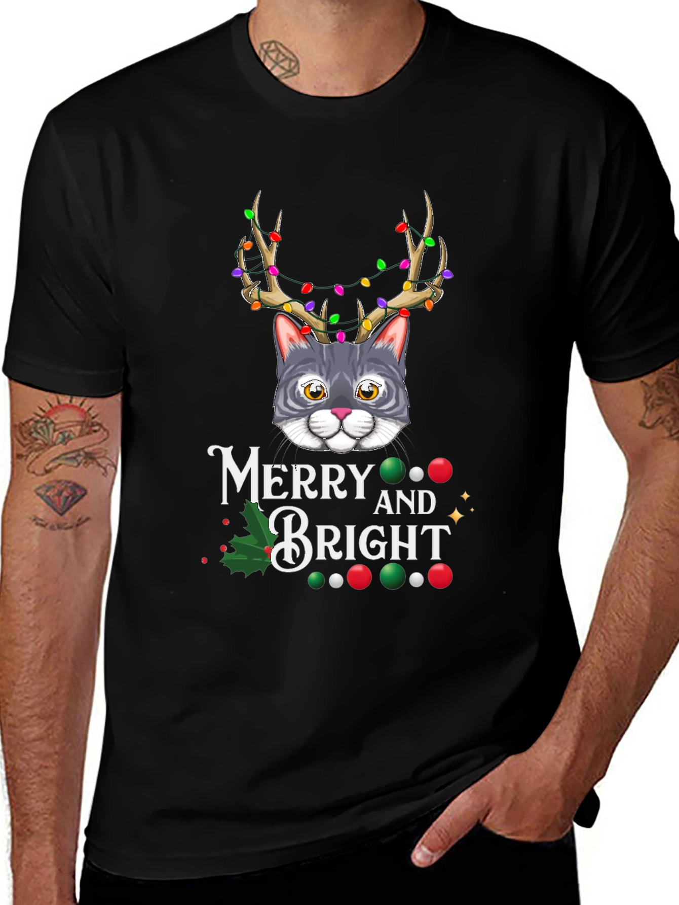Variant 28 of Merry and Bright Cat Christmas T-Shirt