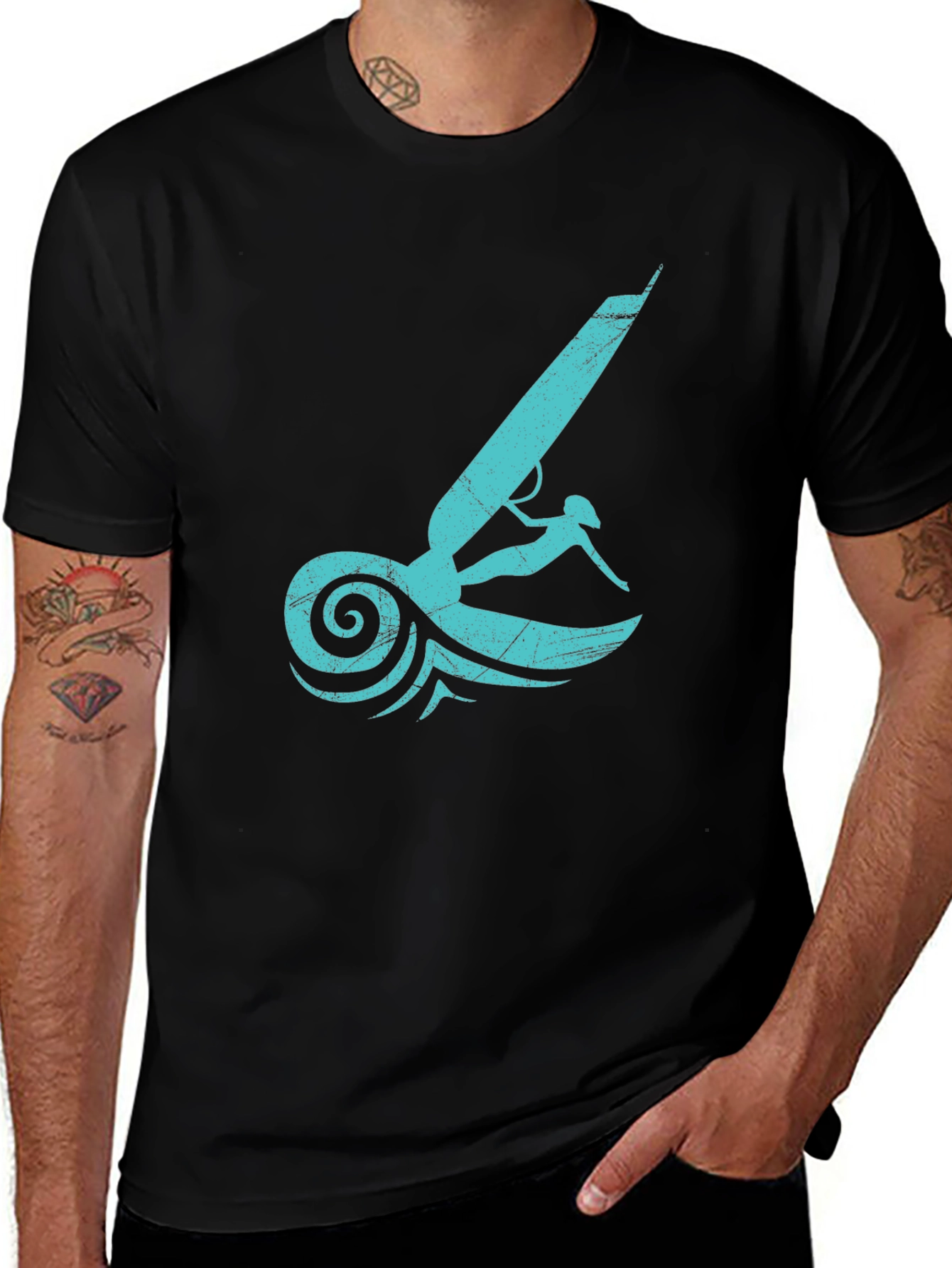 Variant 8 of Windsurfing Graphic Tee - Black Cotton T-Shirt