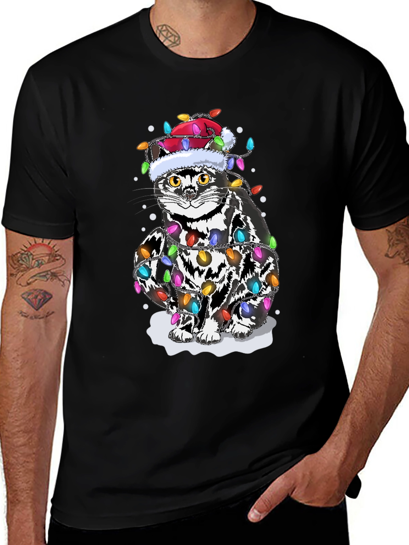 Variant 22 of Festive Cat in Christmas Lights T-Shirt