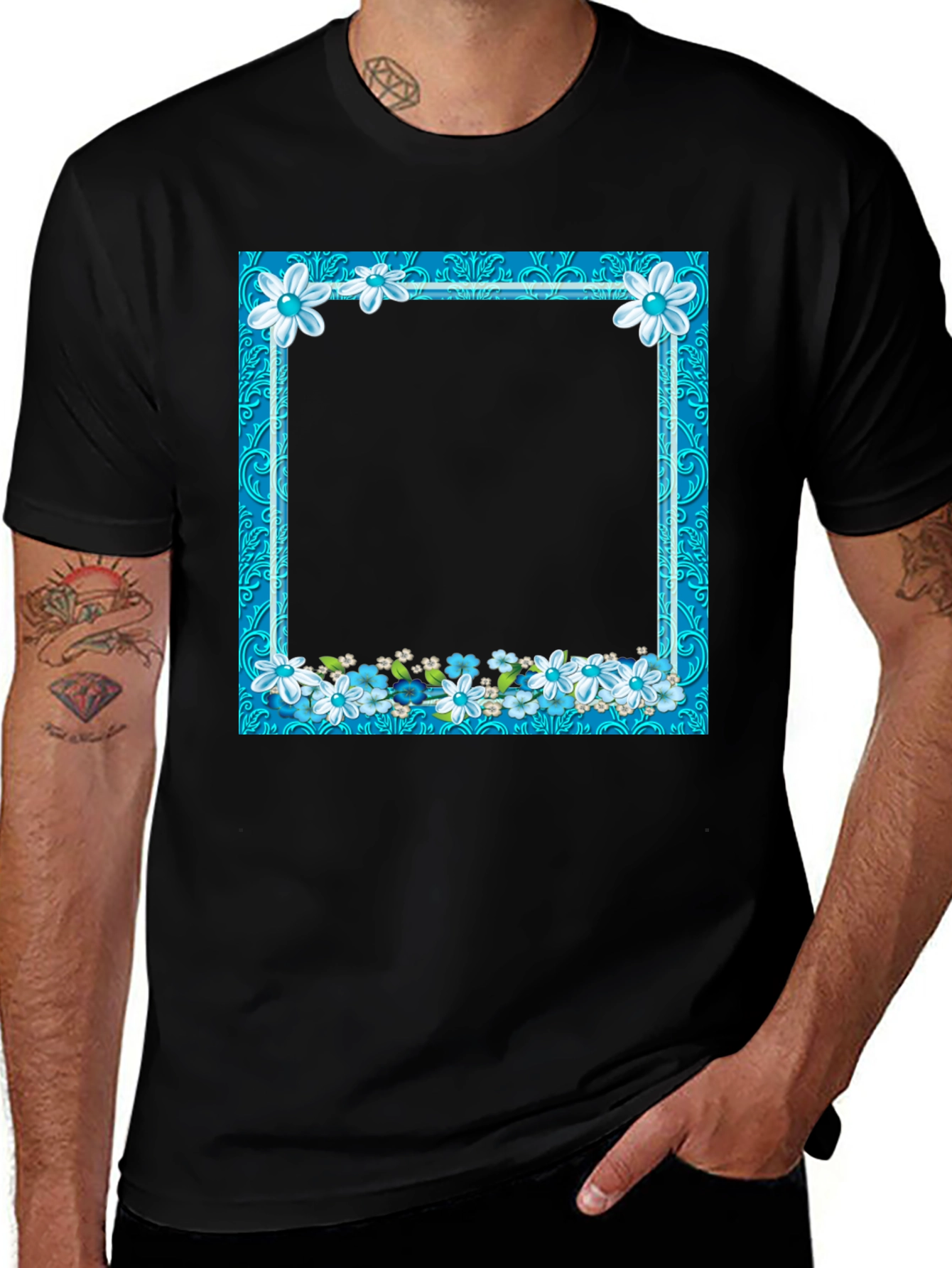 Variant 13 of Floral Frame Black T-Shirt