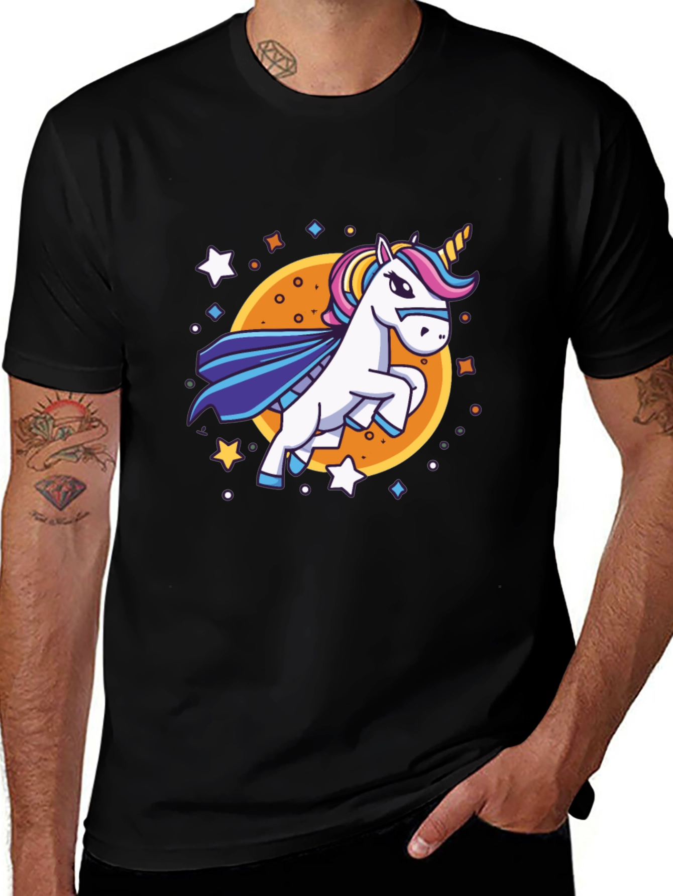 Unicorn Superhero Graphic Tee - Black Cotton Blend