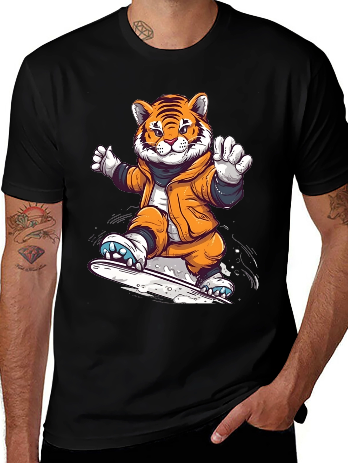 Variant 9 of Cool Tiger Snowboarding Black T-Shirt