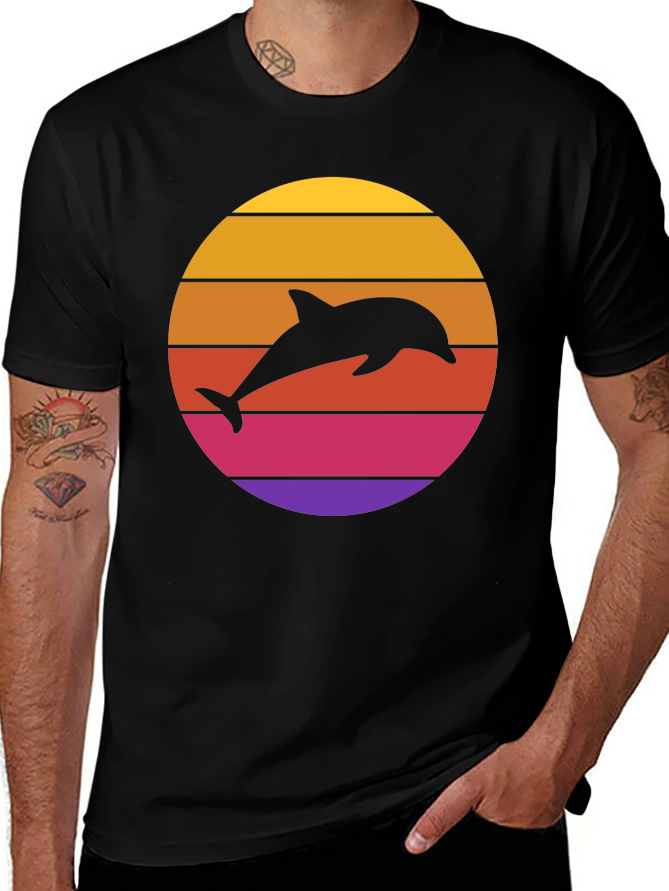 Variant 6 of Retro Dolphin Sunset Tee