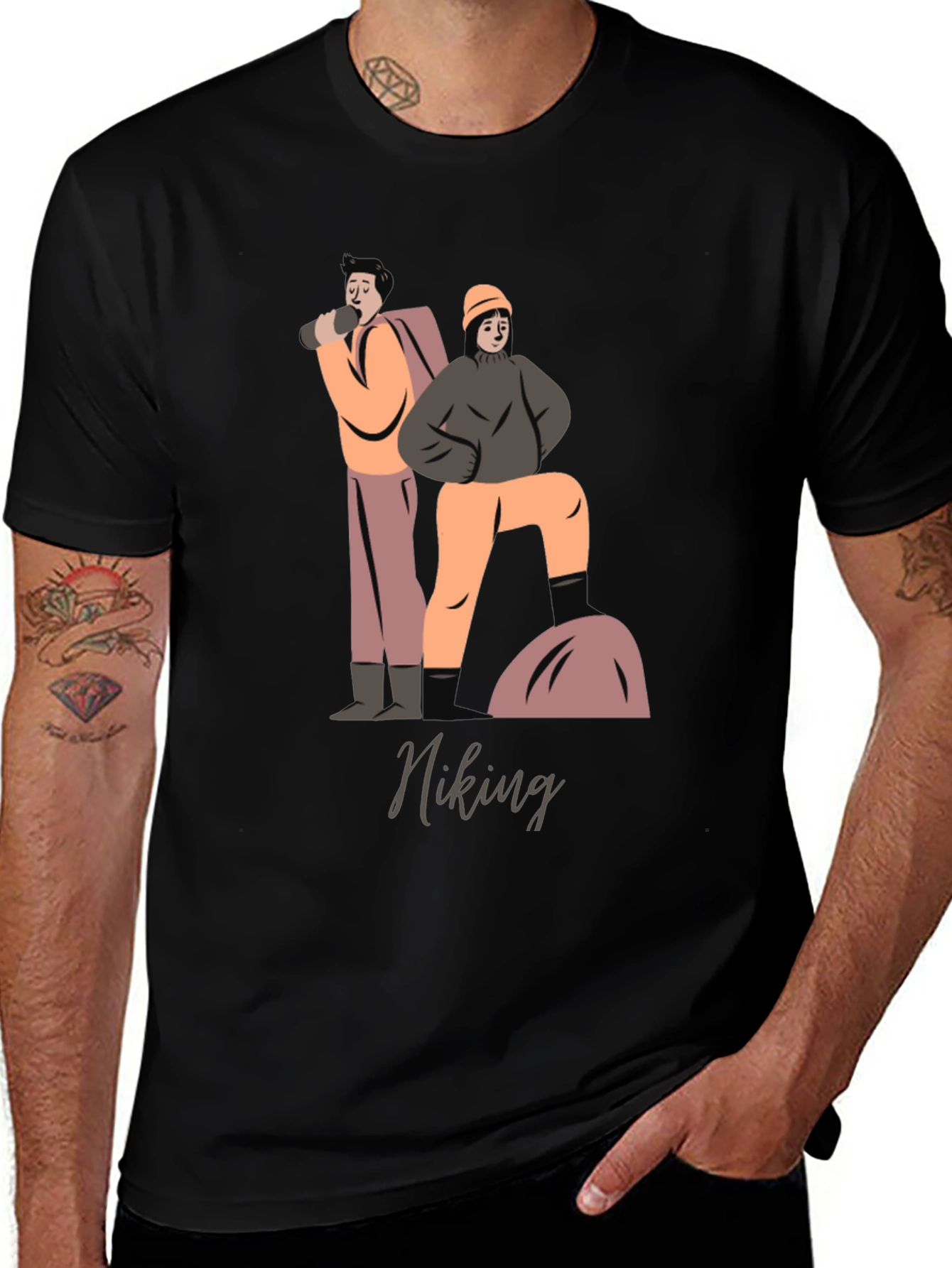 Black Hiking Graphic T-Shirt - Black Cotton Tee main image