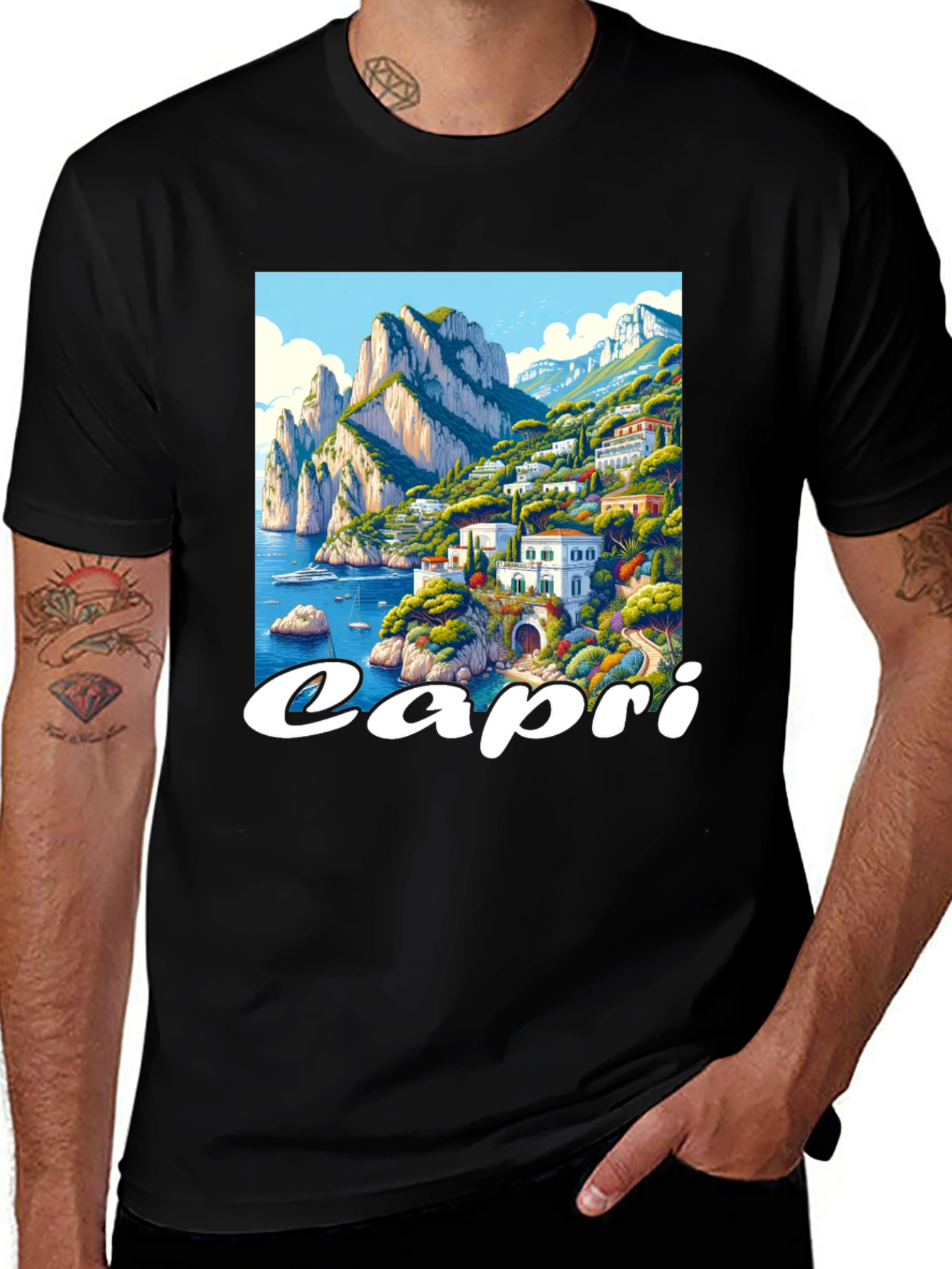 Capri Island Graphic Tee - Men's Black T-Shirt